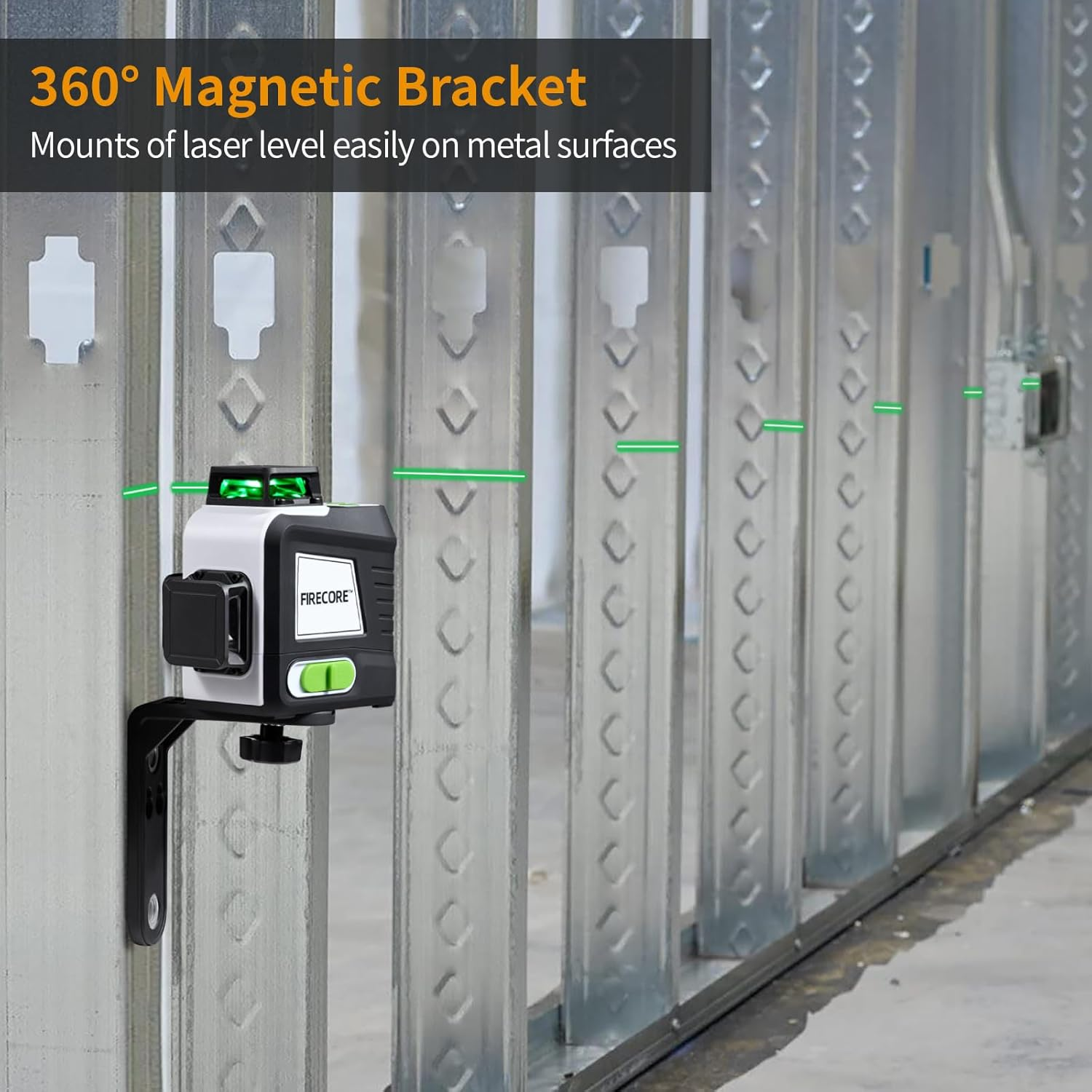 Firecore Laser Level with Tripod, 3 X 360&deg; Rechargeable Green Self Leveling Cross Line Laser with 60" Compact Tripod for Construction/Picture Hanging, 2 Li-Ion Batteries and Remote Control Included image number 6