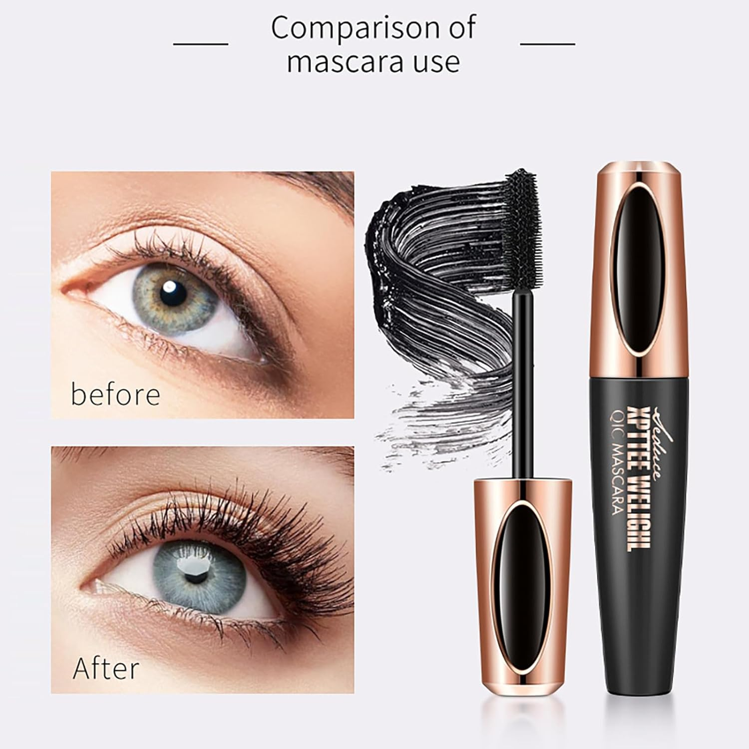 Black Waterproof Mascara & Eyeliner Set, 4D Silk Fiber Lash Extensions Colored Tubing Mascara Volume and Length, Long-Lasting Smudge-Proof Voluminous Mascara and Liquid Eyeliner Pen Set#001 image number 2