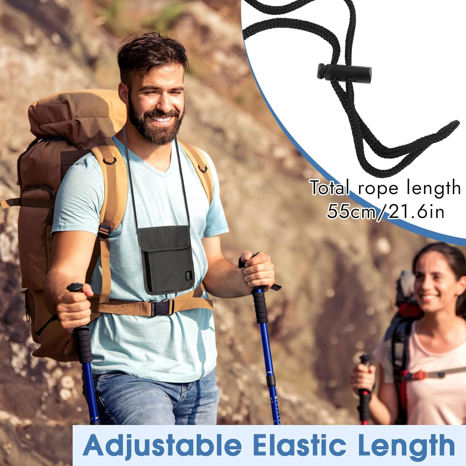 Neck Pouch with RFID Protection, Anti-Theft Unisex Travel Purse, Waterproof Black Mobile Phone Shoulder Bag Men, Neck Pouch Boys for Passport, Credit Cards, Smartphone, Coins, Money, Gray, Anti-Theft image number 1