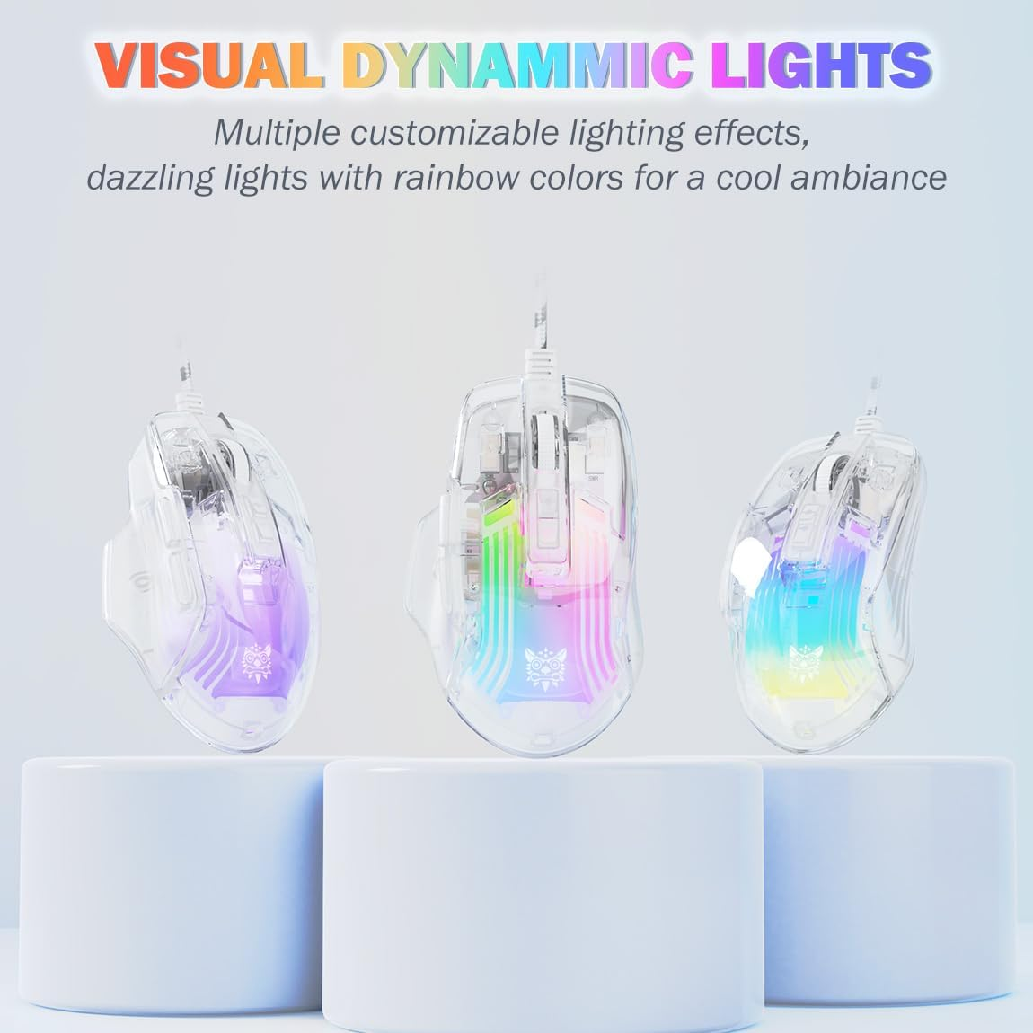 Transparent Wired PC Mouse, Customizable RGB Backlit, USB Optical Office Mice with Side Button, Adjustable DPI up To12800 High Precision, Comfortable Grip for Computer/Laptop/Mac image number 2