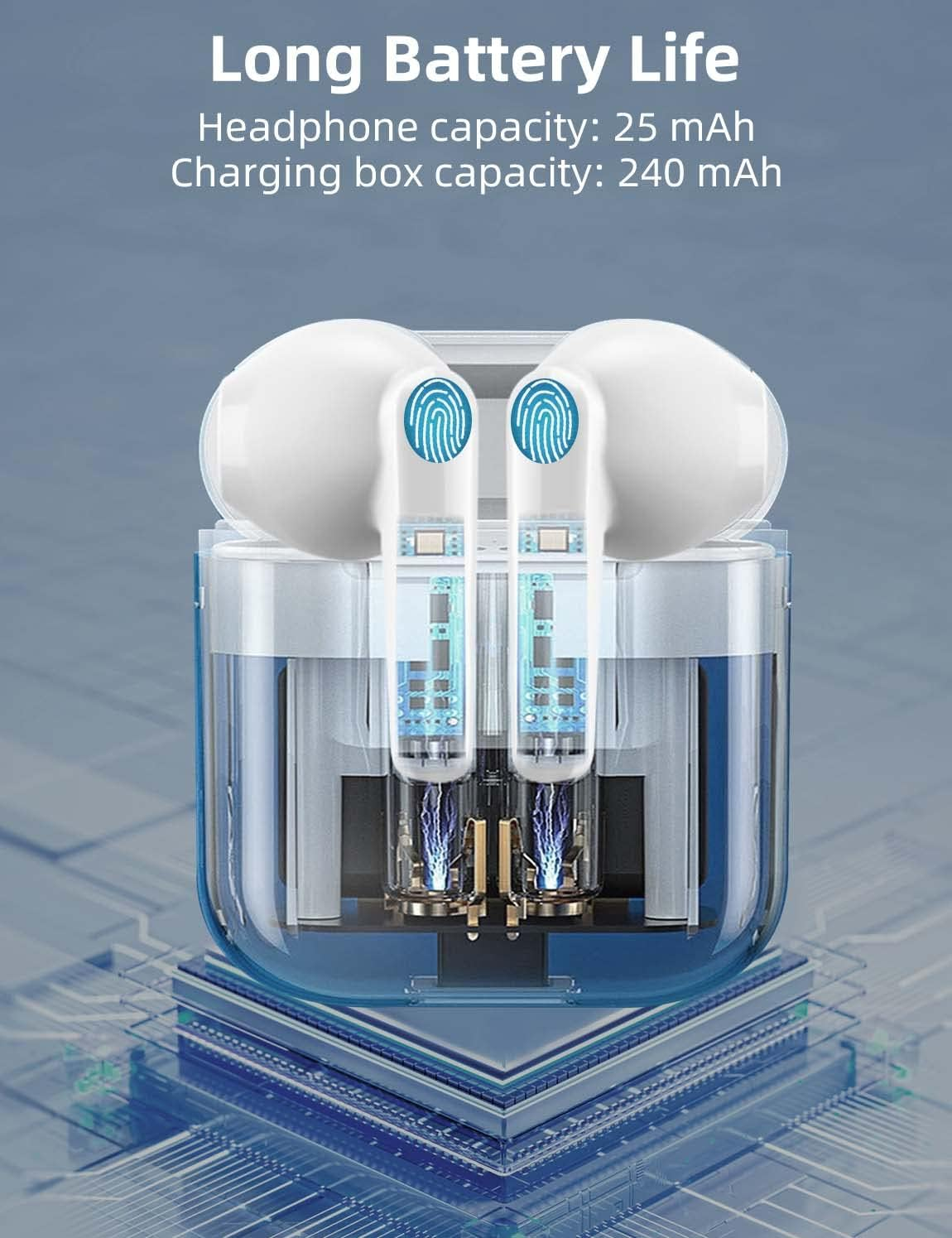 MAS CARNEY Wireless Earbuds with Charging Case M1, Smart Touch, Bluetooth 5.3, Mini Size, Light Weight 35G, 240Mah Battery, 20 Hours Music Time, Built in Micphone - Black image number 6