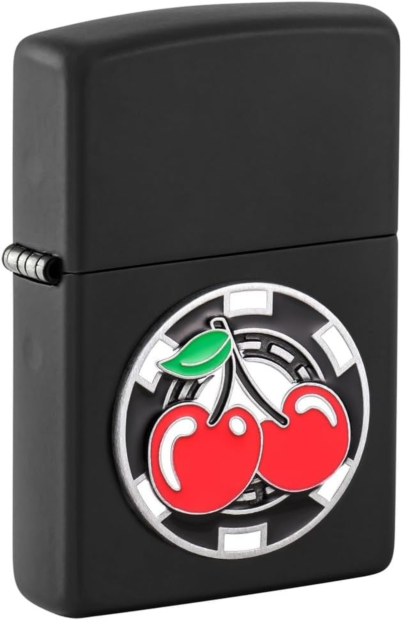 Zippo Poker Chips with Cherries Windproof Lighter, Black Matte