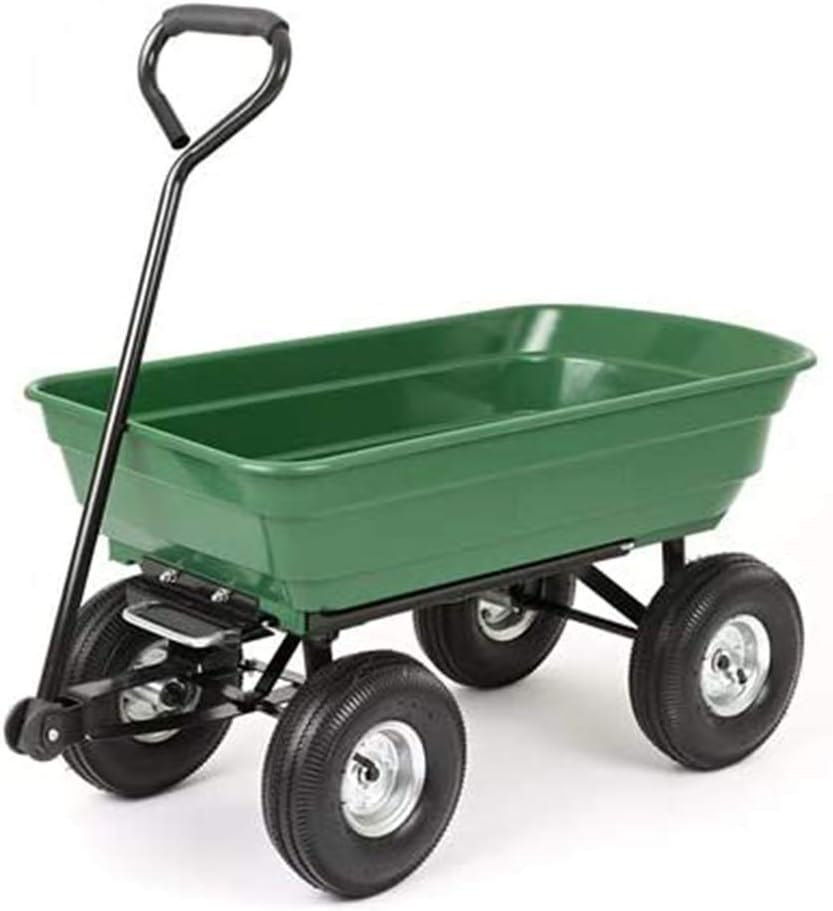 Garden Dump Cart with Heavy Duty Steel Frame,10 Inch Pneumatic Tyres Maximum Load Capacity of 250Kgs (Green), Garden Trolley Cart, Camping Wagon Cart, Beach Trolley, Beach Outdoor Cart