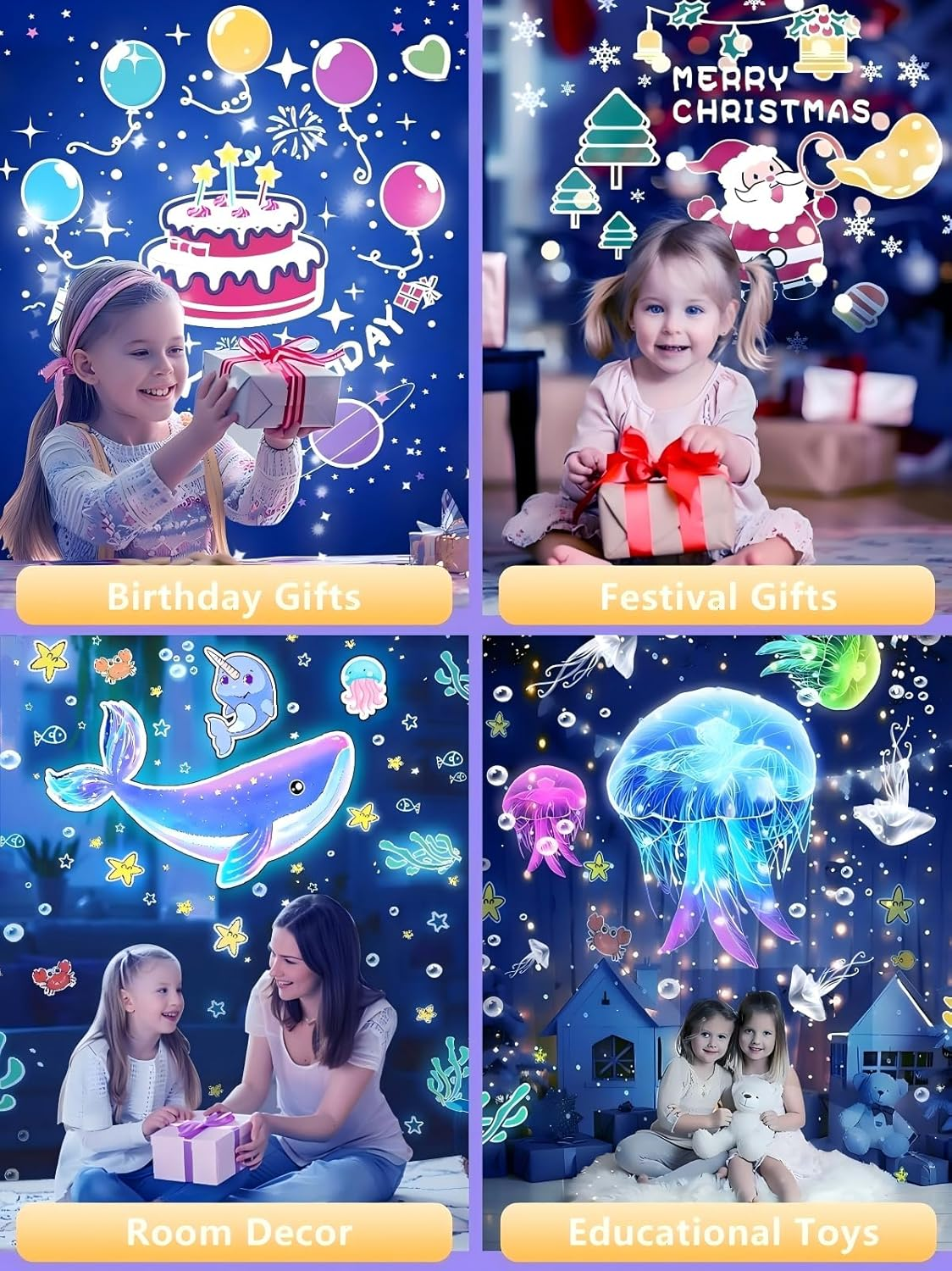 Night Light for Kids Room Decor, 21 Sets of Films Galaxy Projector for Toddler Bedroom, Ceiling, Ocean Star Night Light Projector for Girls Boys with 360&deg; Rotation Dimmable for Christmas, Baby Nursery