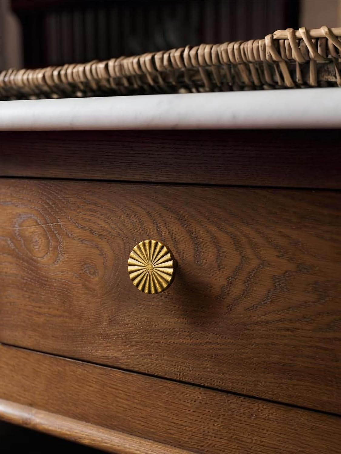 Phoselpida Antique Brass Cabinet Knobs, Vintage Sunburst Design, 30Mm, Set of 10, Zinc Alloy Drawer Pulls with Hardware image number 4