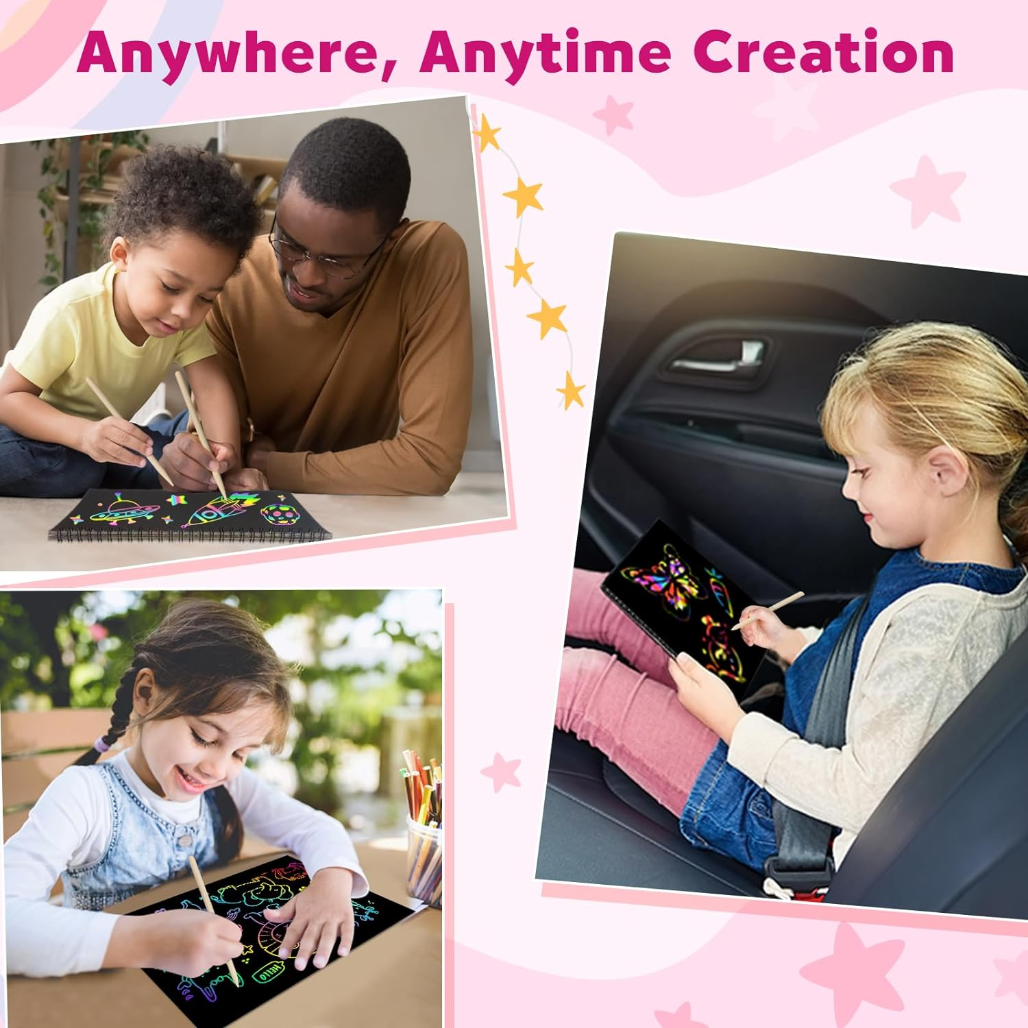 ZMLM Scratch Paper Art-Crafts Notebook: 2 Pack Bulk Rainbow Magic Paper Supplies Toys for 3 4 5 6 7 8 9 10 Years Old Girls Kids Favors Gifts for Birthday Halloween Christmas Party Games Projects Kits image number 1