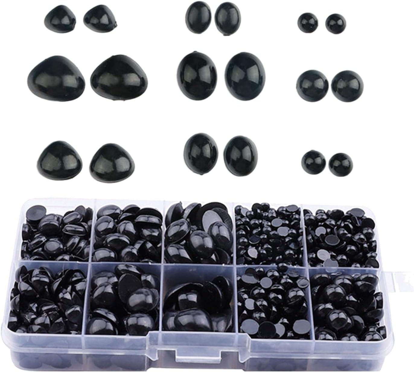 1000Pcs Safety Black Eyes and Noses DIY Crafts Half round Cabochons Flat Bottomed Eyes Sewing Supplies Craft Doll Eyes for Stuffed Animals image number 1