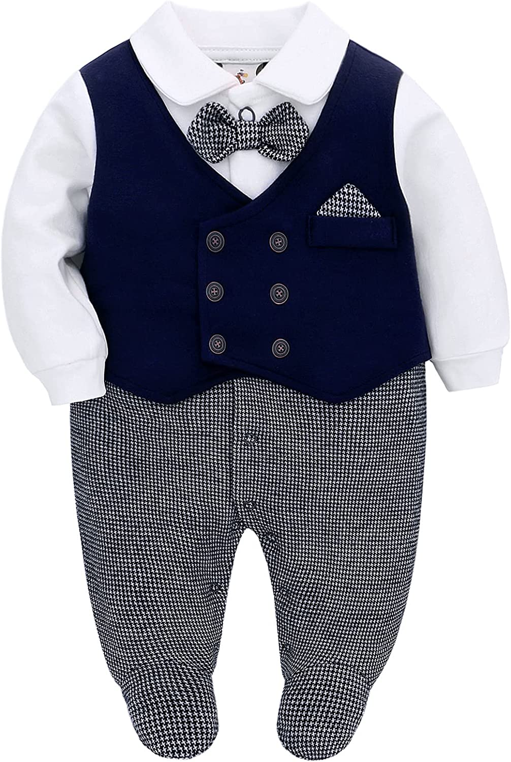 Famuka 0-12 Months Baby Boy Footed Suit One Piece Gentleman Romper image number 2