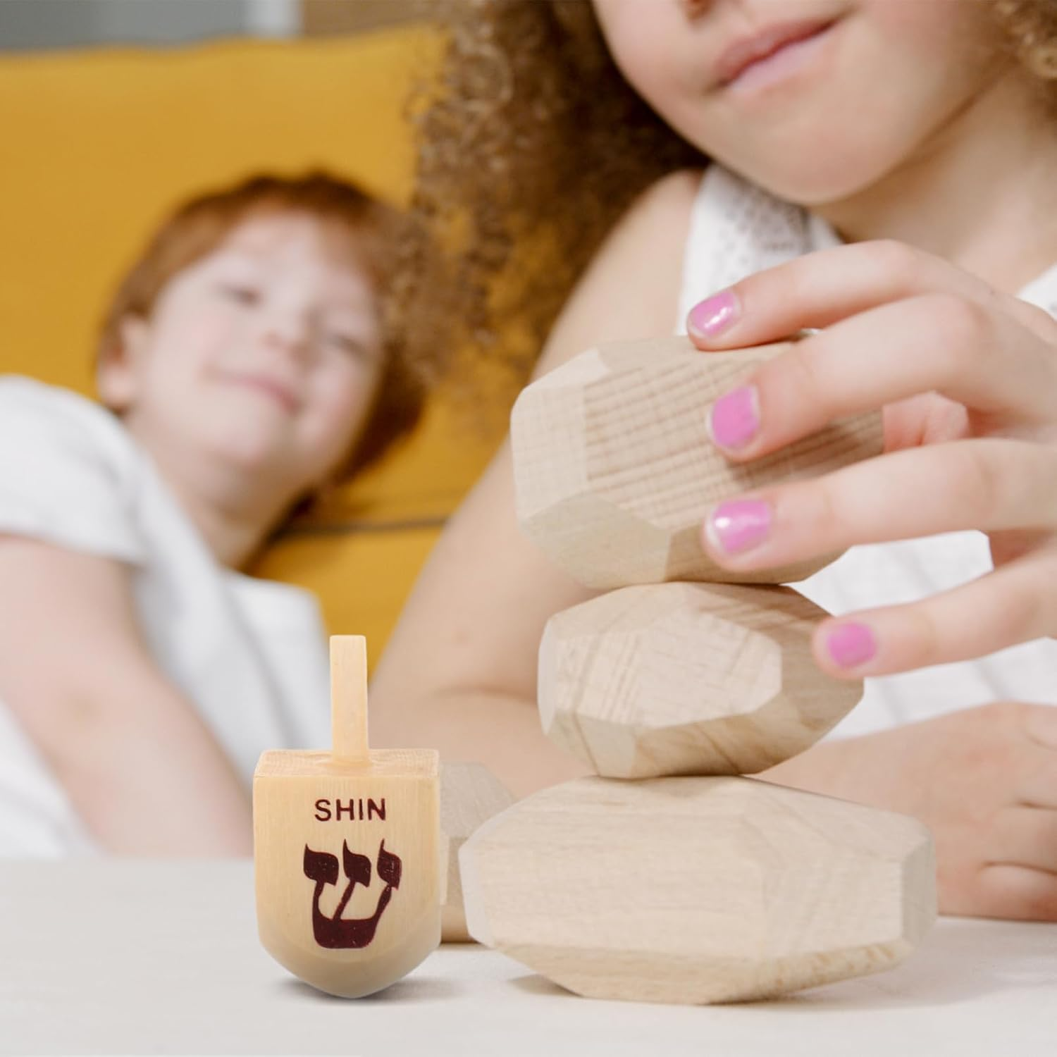 Vaguelly 10Pcs Wooden Dreidel Set Tops for Boy Girl Hanukkah Party Supplies Miniature Educational Toys for Fun Engaging Holiday Celebrations image number 4