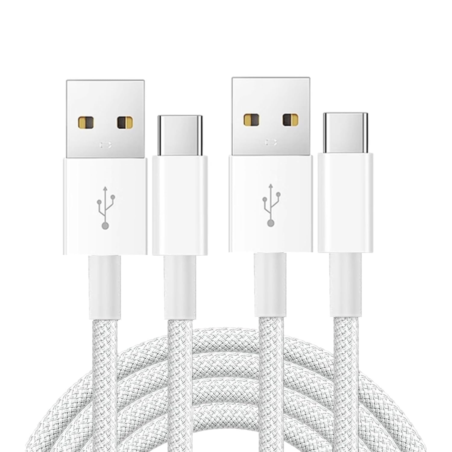 USB to USB C Cable Nylon Braided White 2Pack 2M