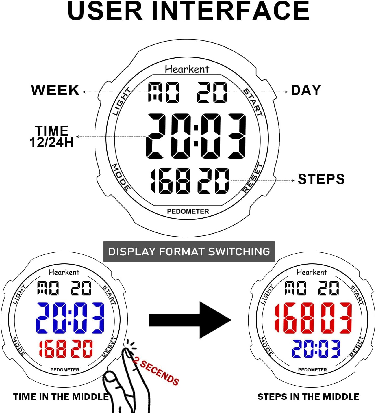 Hearkent Pedometer Watch for Walking for Senior Non Bluetooth No App Required with Steps Calories Counter and LCD Large Numbers&hellip; image number 4