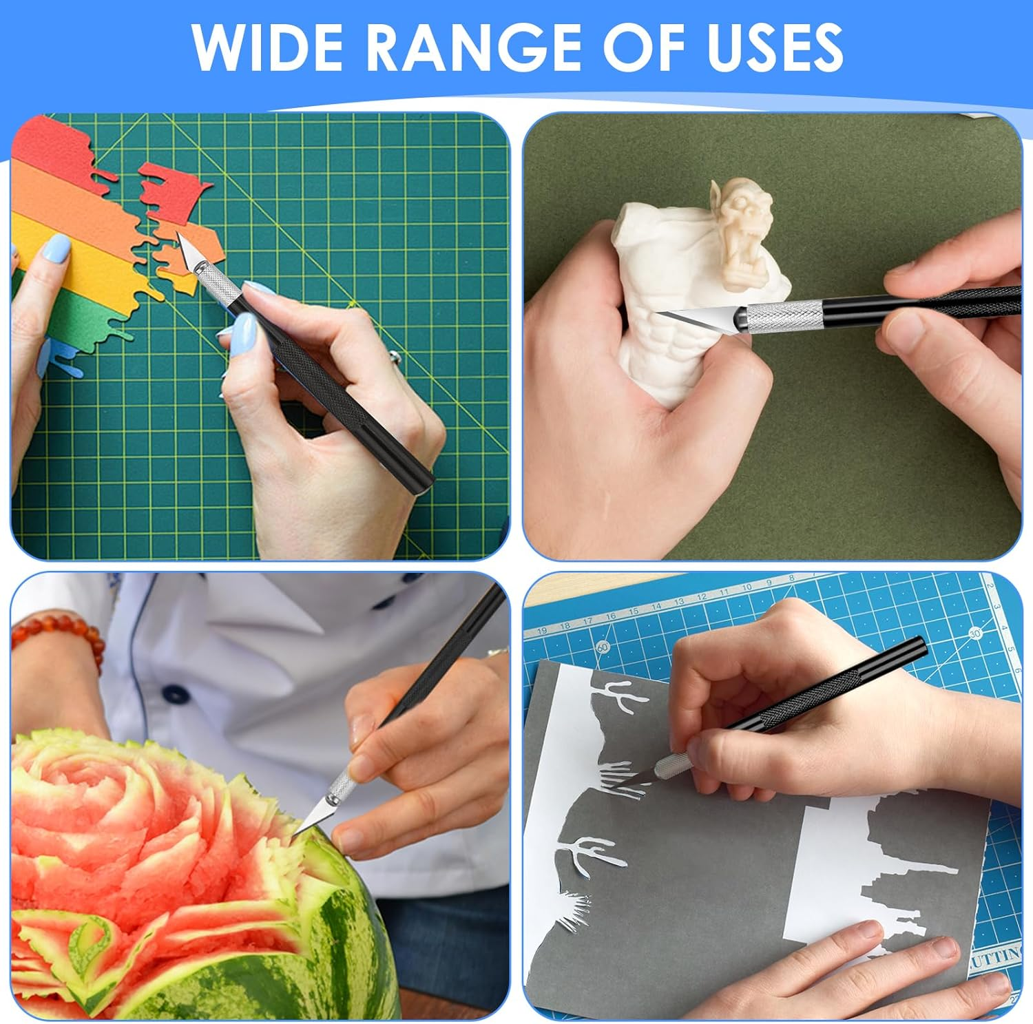 2 Pack Precision Craft Knife Set with 20 Blades, Professional Hobby Knife for Paper, Leather, Fondant & Model Making, Aluminum Alloy Art Knife for Detailed Cutting, Engraving & Scrapbooking image number 6