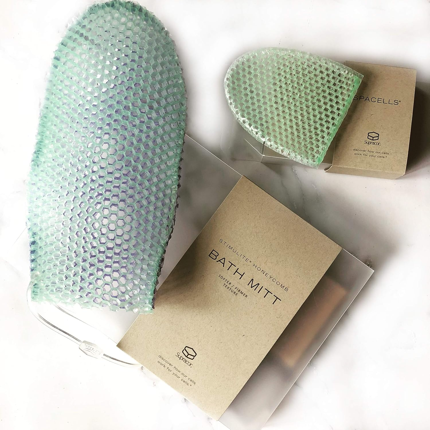 Supracor Bundle: Dual-Sided Stimulite Bath Mitt and Spacells Facial Sponge