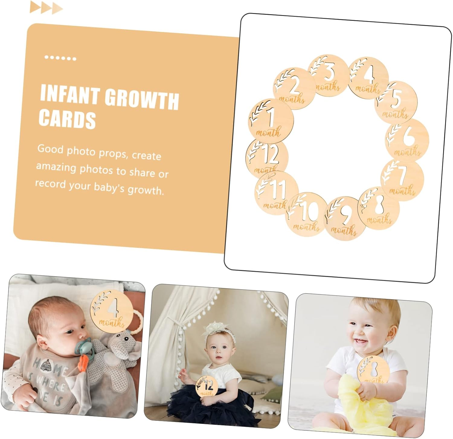 12Pcs Monthly Milestone Commemorative Blocks Wooden Growth Cards Newborn Photography Props image number 6