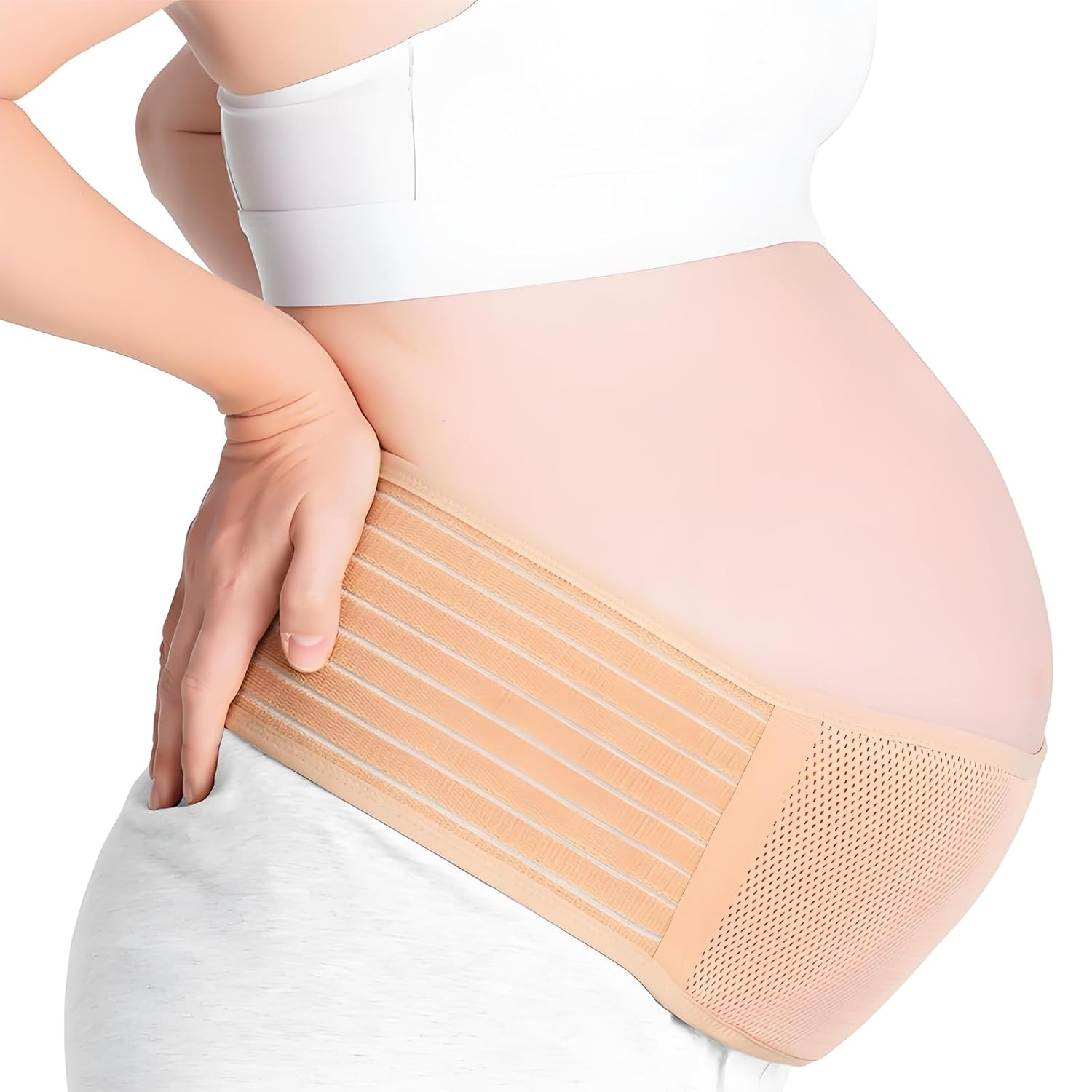Checkzed Pregnancy Belt - Back Support Band for Maternity, All Stages of Pregnancy & Postpartum Belly Belt (Beige) - Gestation Belts Support for Mom Presents,Abdominal Binder image number 2