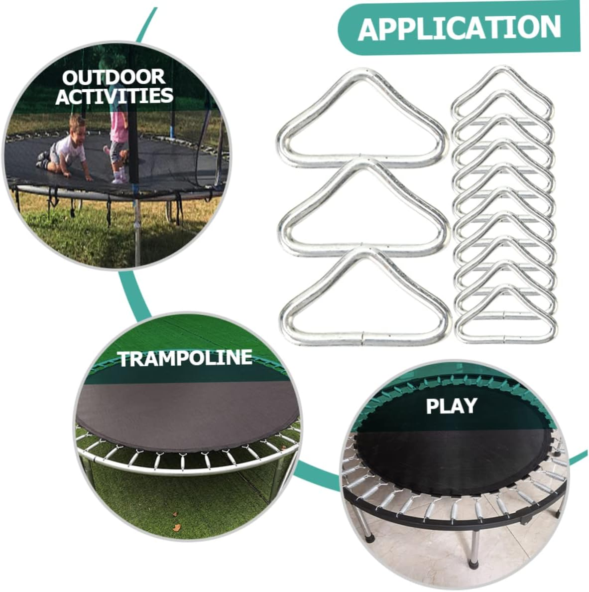 Kisangel Metal Trampoline D Rings, 30Pcs Triangle Trampoline Buckles V-Rings Springs Hooks Compact Parts Accessories for Galvanized Steel Replaceable Tool image number 1