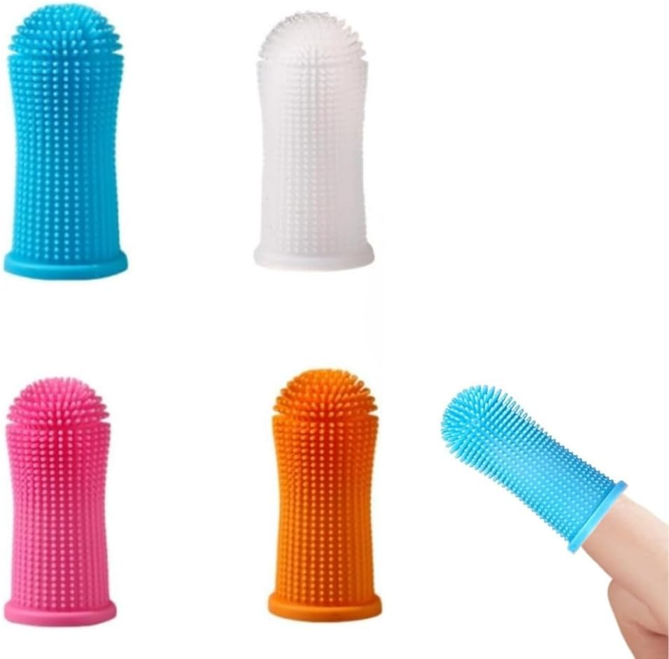 Loopunk Pet Finger Toothbrush,Silicone Finger Brush for Dogs and Cats, Full Surround Bristles for Easy Dental Cleaning &ndash; Puppy Toothbrush, Cat Toothbrush, Small Pet Oral Care Tool(4 Pcs)