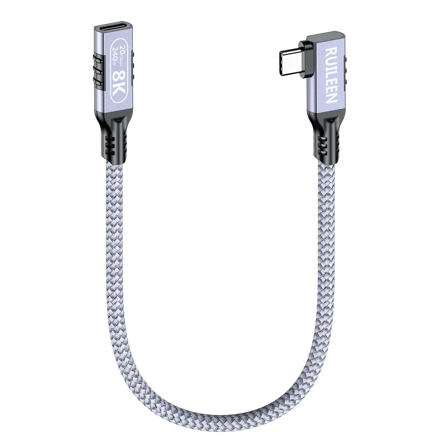 240W 20Gbps USB-C Right Angle Extension Cable [5 M], USB-C Male to Female 90 Degree Extender,5A Fast Charge 8K Video Support, Nylon Braided & Aluminum Housing for Macbook/Ipad Pro/Galaxy (Black)