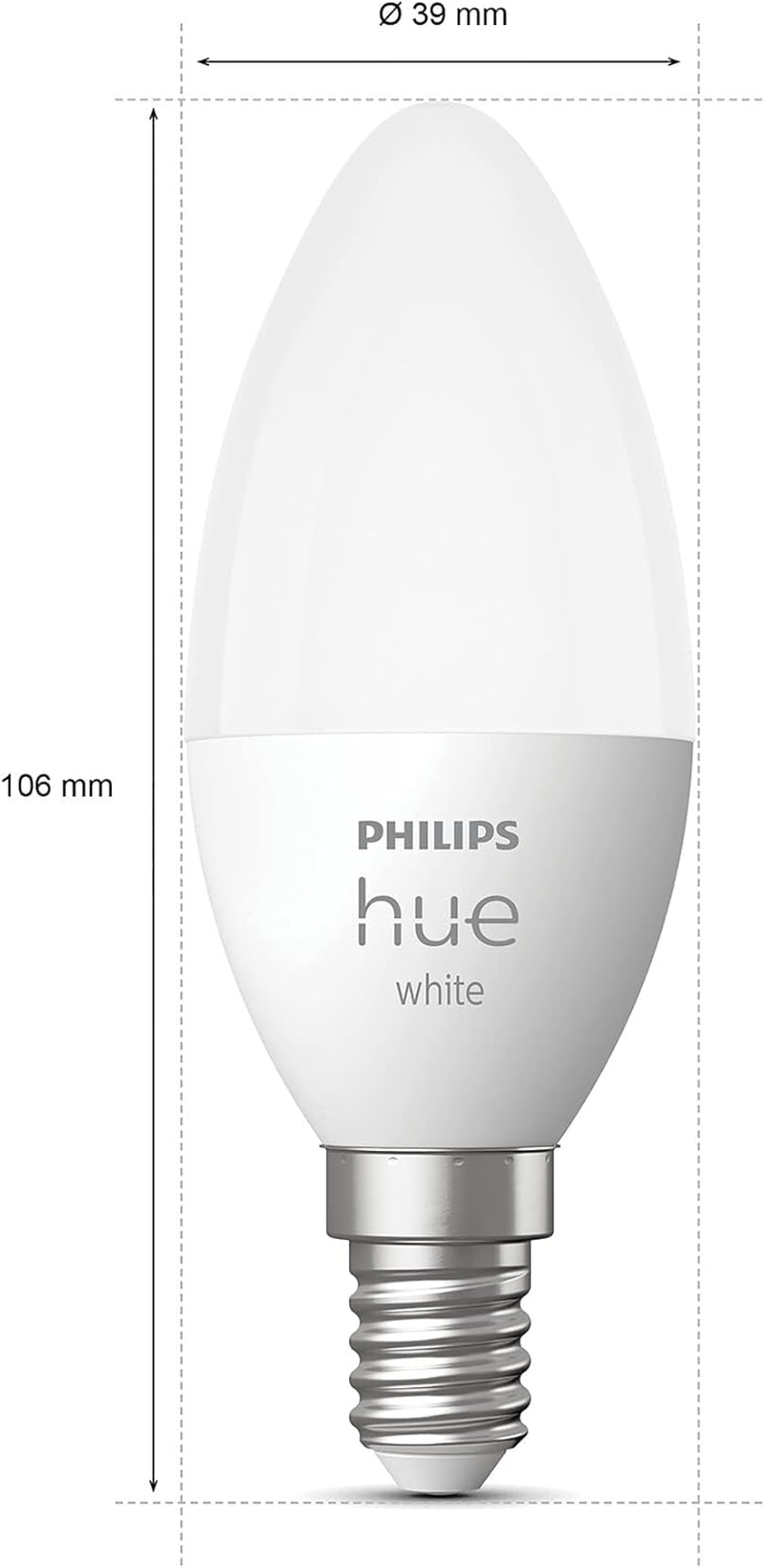 Philips Hue E14 LED Bulb, Warm White (Pack of 2) image number 1