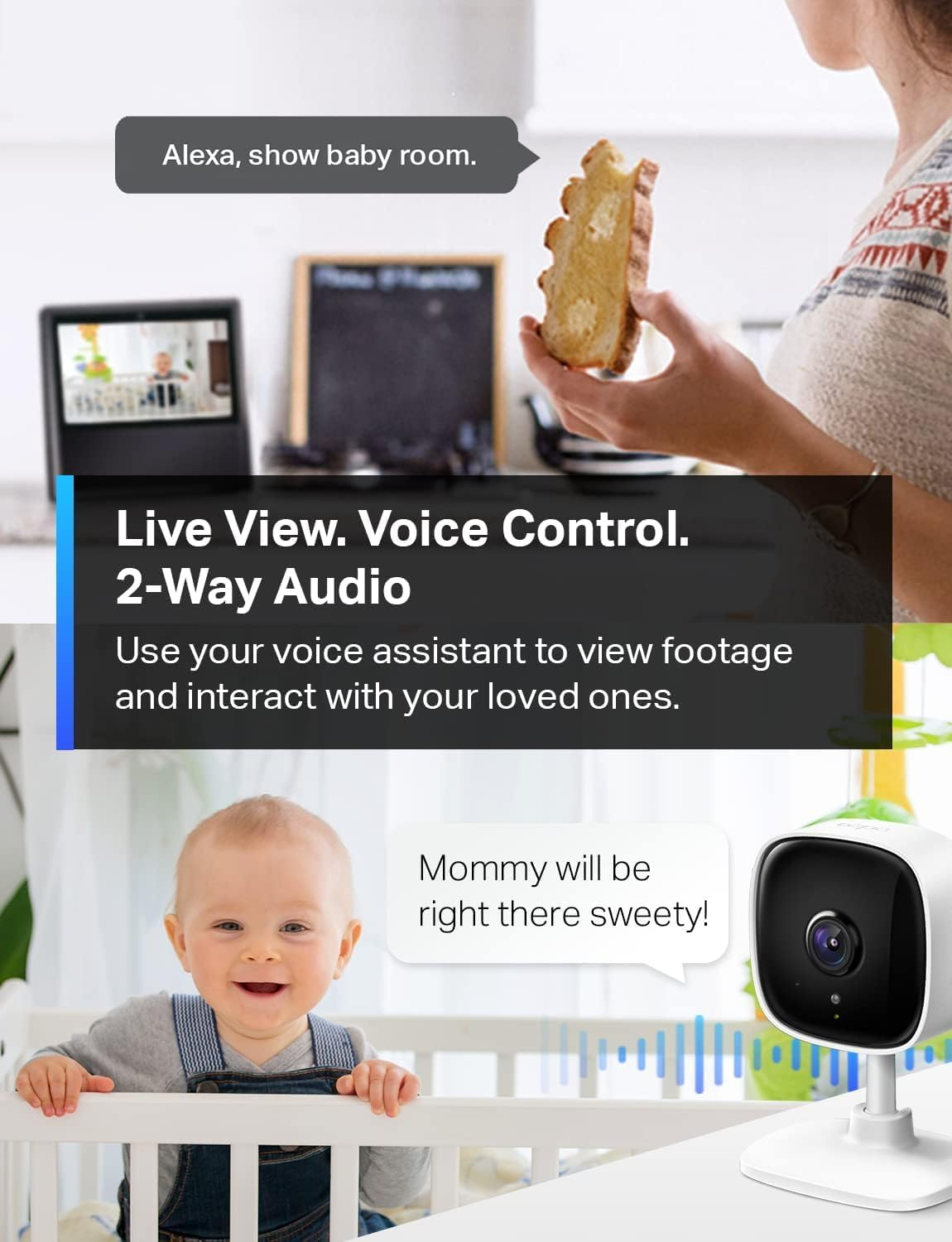 1080P Indoor Security Camera for Baby Monitor, Pet Camera W/Motion Detection, 2-Way Audio Siren, Night Vision, Cloud & SD Card Storage, Works W/Alexa & Google Home, C100 (US Plug) image number 1