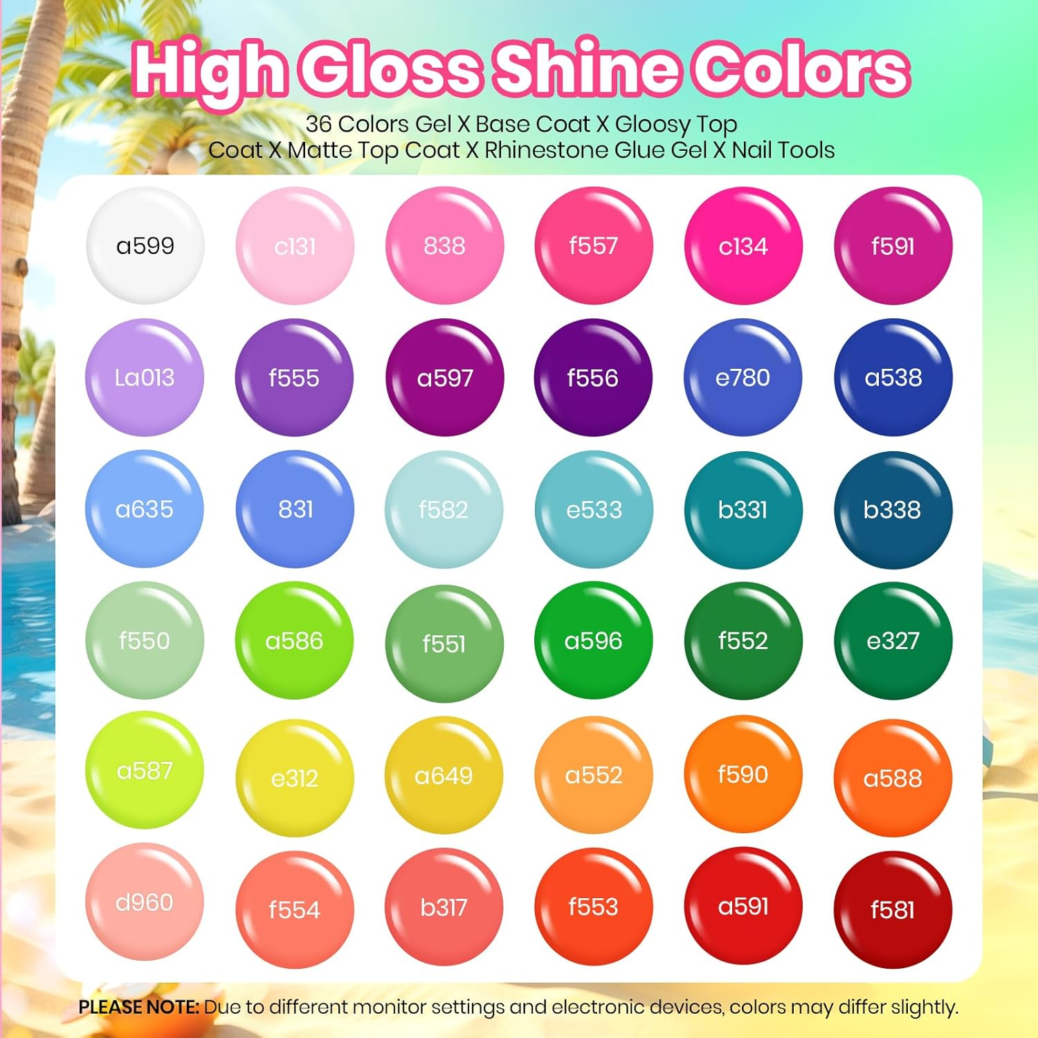 Beetles Gel Polish Summer Nail Polish Set - 36 Colors Neon Pink Red Green Blue Yellow with 4 Pieces Base and Top Coat, Colorful Holiday Collection, UV Art, Gifts for Women image number 5