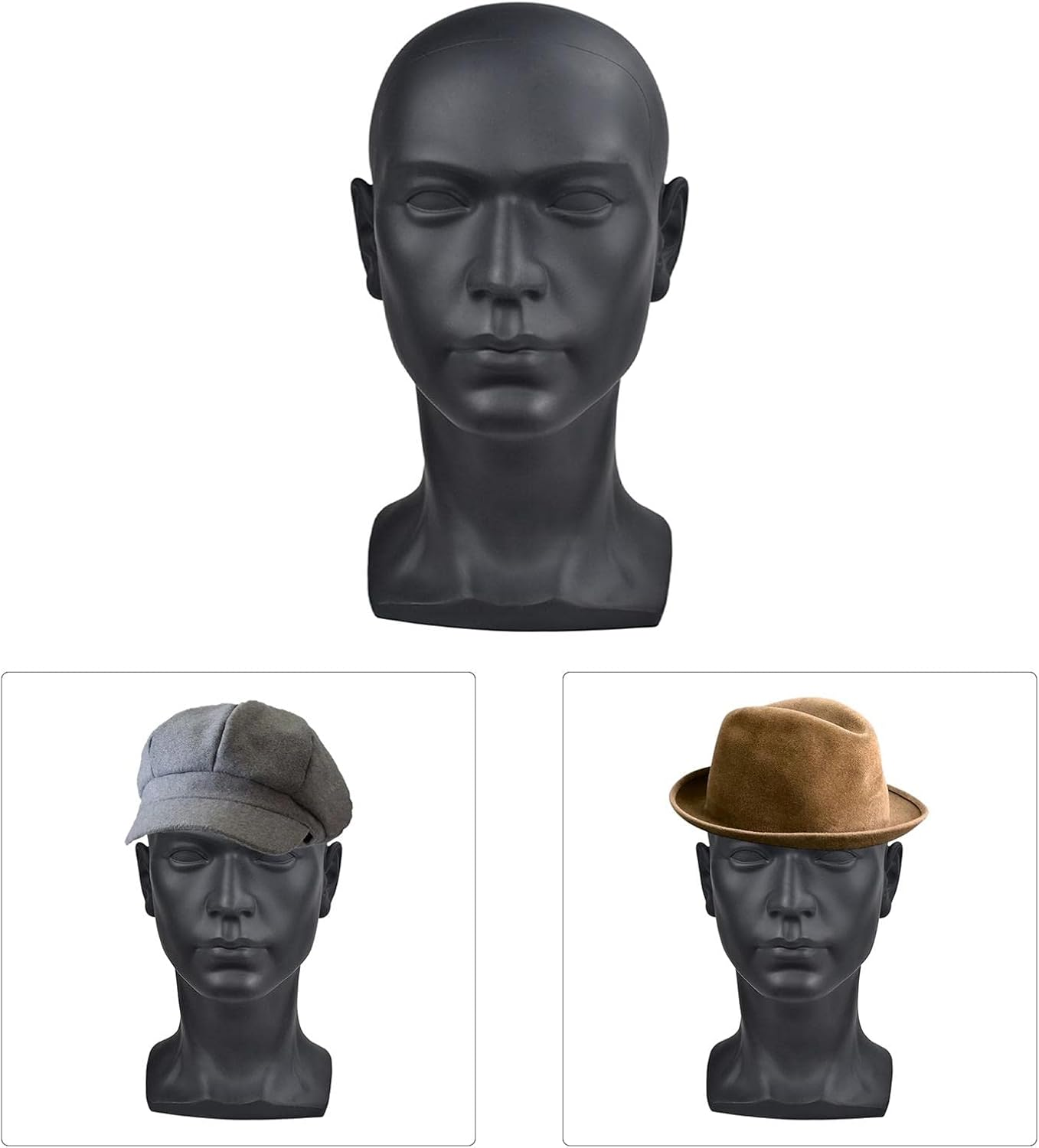 Koolsoo PVC Male Man Display Head, Circumference 57Cm Cosmetology Premium, Smooth and Clean, 13 Inches, Matte Black - White image number 6