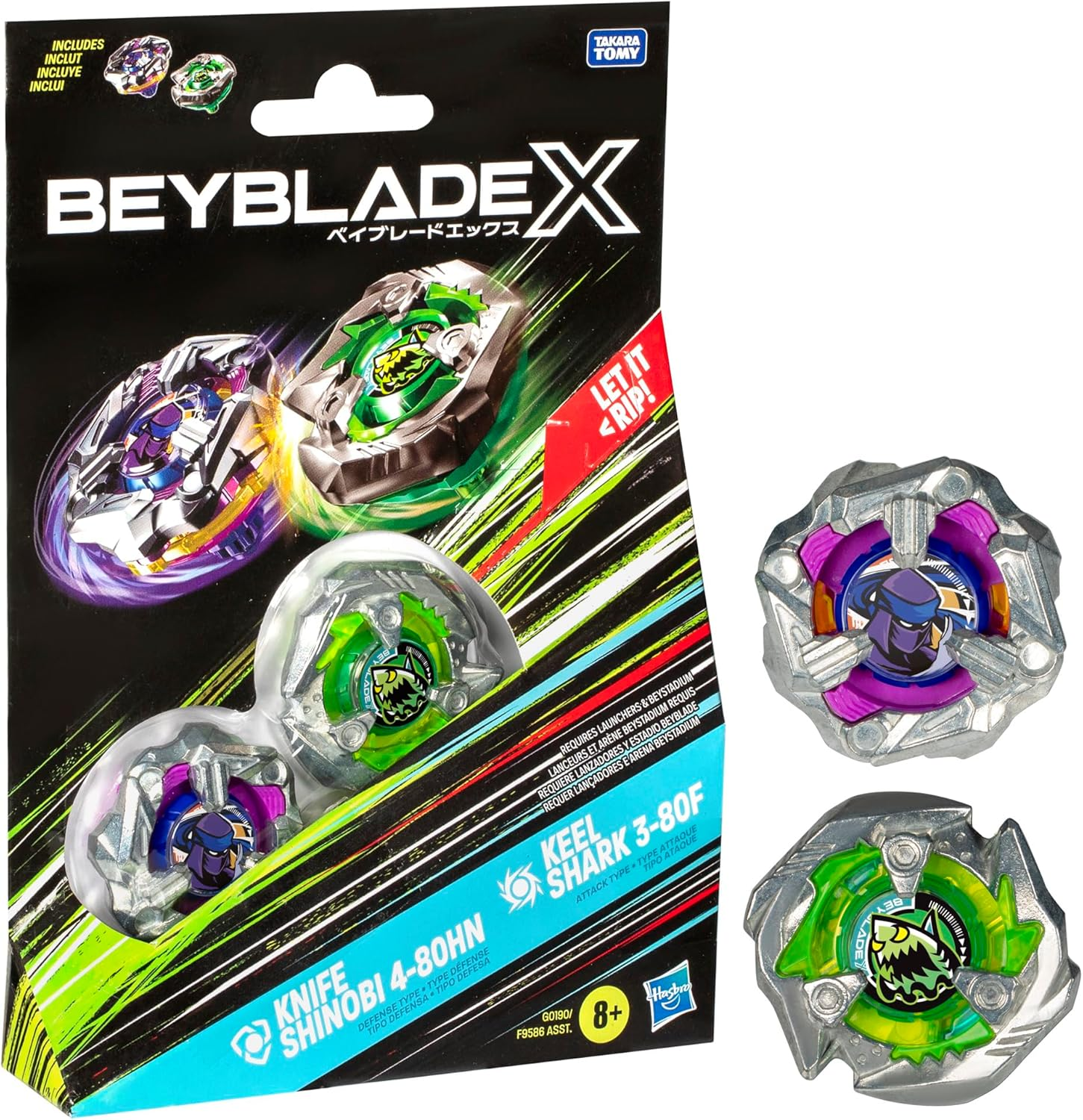 BEYBLADE X Knife Shinobi 4-80HN and Keel Shark 3-80F Dual Pack Set with 2 Right-Spinning Tops; Battling Top Toys for 8 Year Old Boys and Girls image number 3