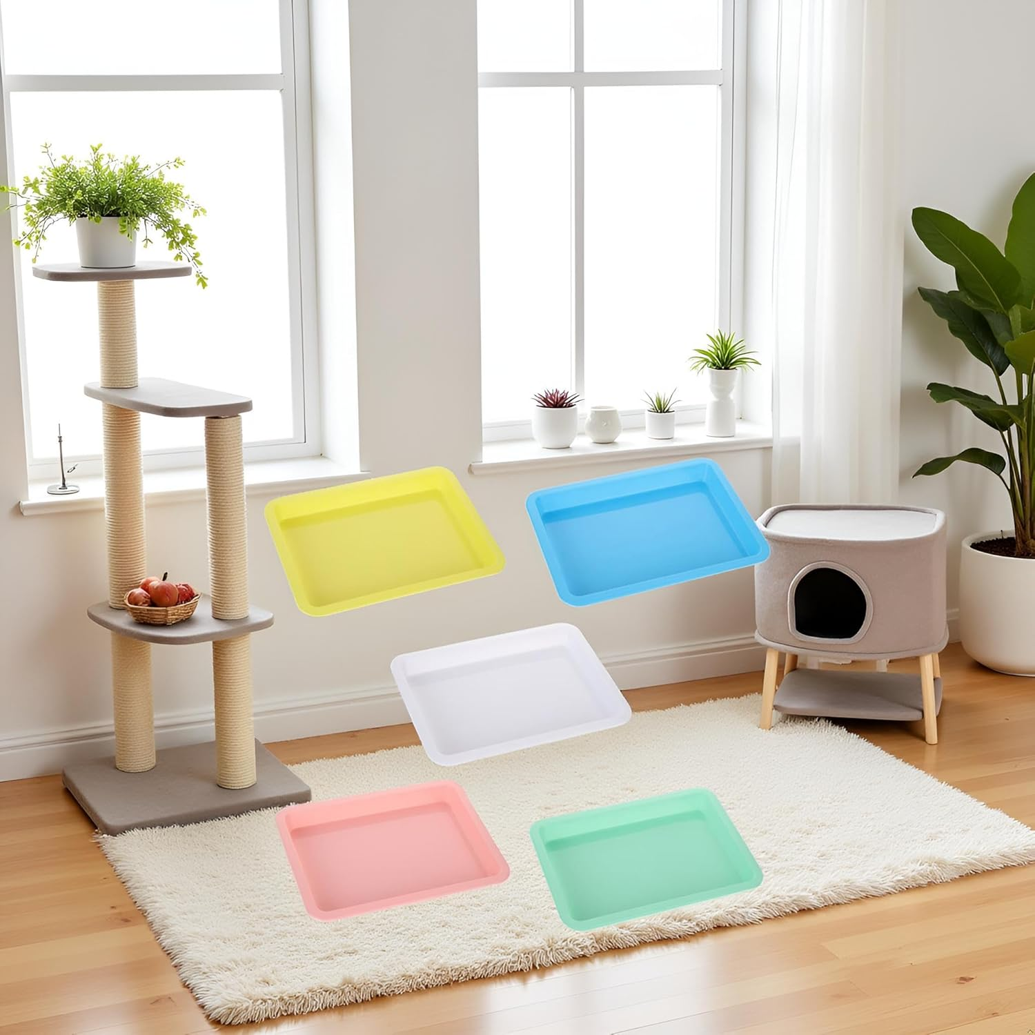 5 Pcs Plastic Kitten Litter Boxes Small Bunny Litter Box Open Cat Litter Box Pet Kitty Litter Pan Portable Cat Waste Tray for Indoor Cats, Standard Litter Boxes image number 6