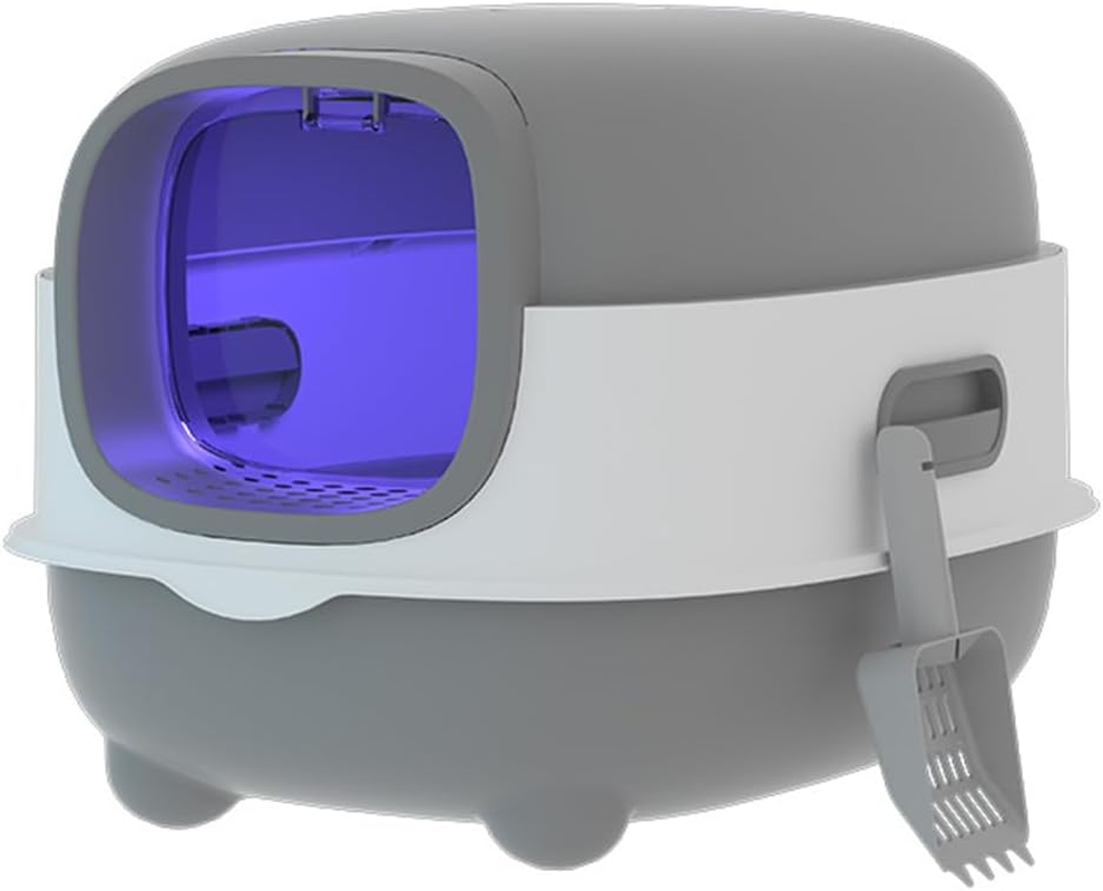 Cat Litter Box with Lid and Scoop UV Sterilization and Deodorization, Easy to Clean and Splash-Proof Detachable Cat Litter Tray with Hood for Medium and Small Cats 55X38X36Cm (Grey) image number 5