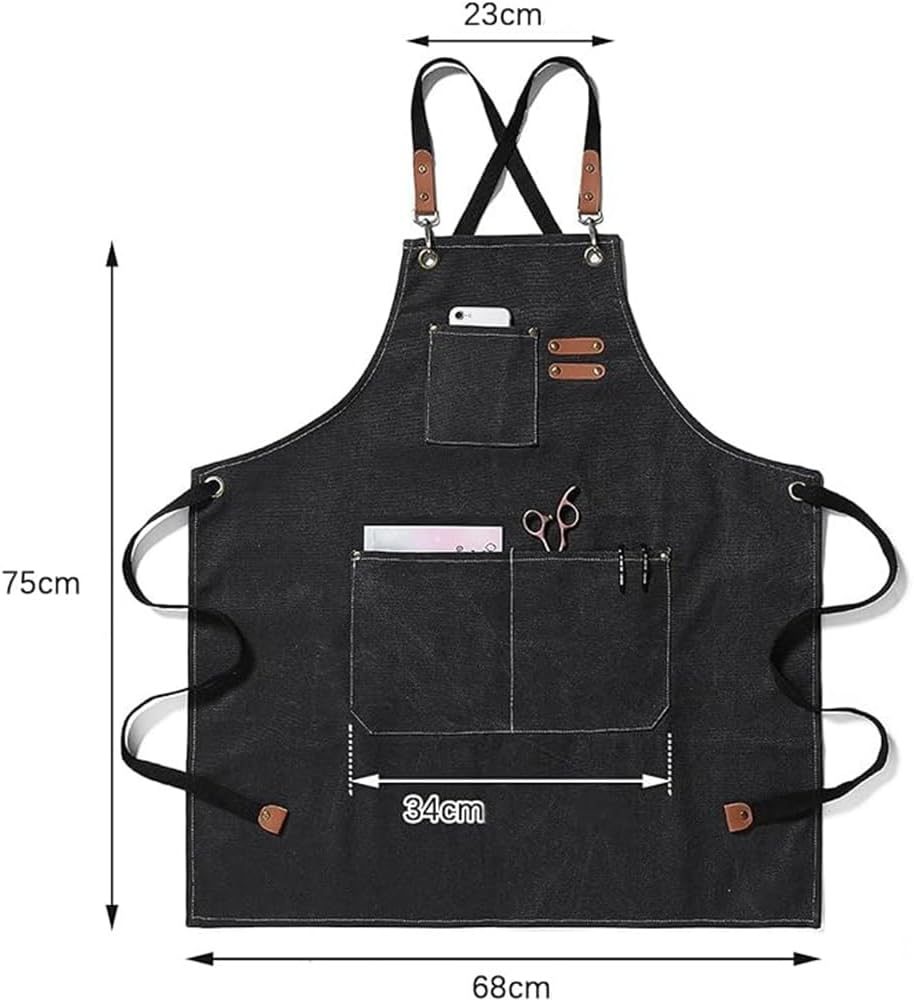 MTSDM Canvas Aprons, Work Aprons for Men Women, Adjustable Luxury Waxed Canvas Shop Apron Chef Aprons with 3 Pockets & Cross-Back Straps Tool Apron for Shop, Garden, Restaurant, Bartender, Barista image number 5