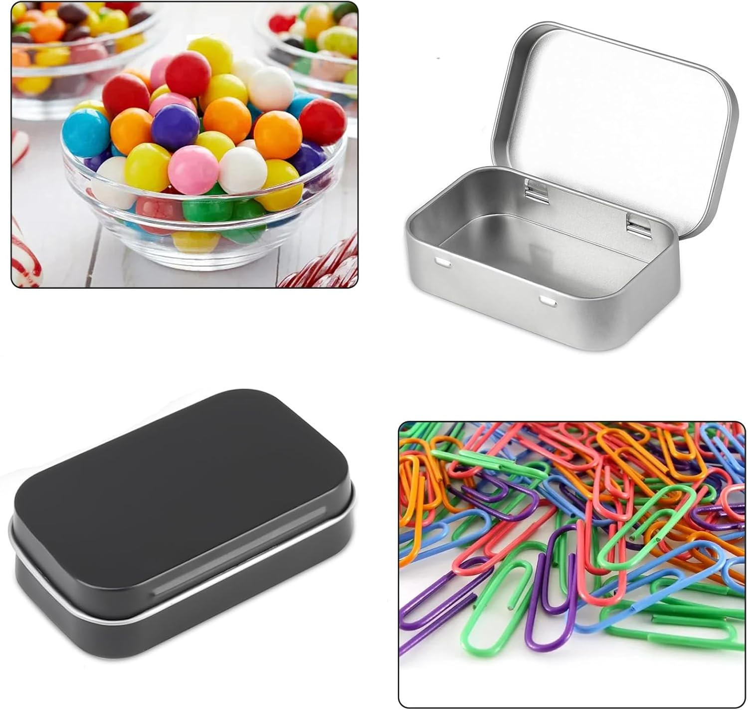 Small Tins,Rectangular Tins Metal Container Empty Hinged Portable Storage Box,Organizer Containers with Lid for Candy Coin Key Earrings image number 5