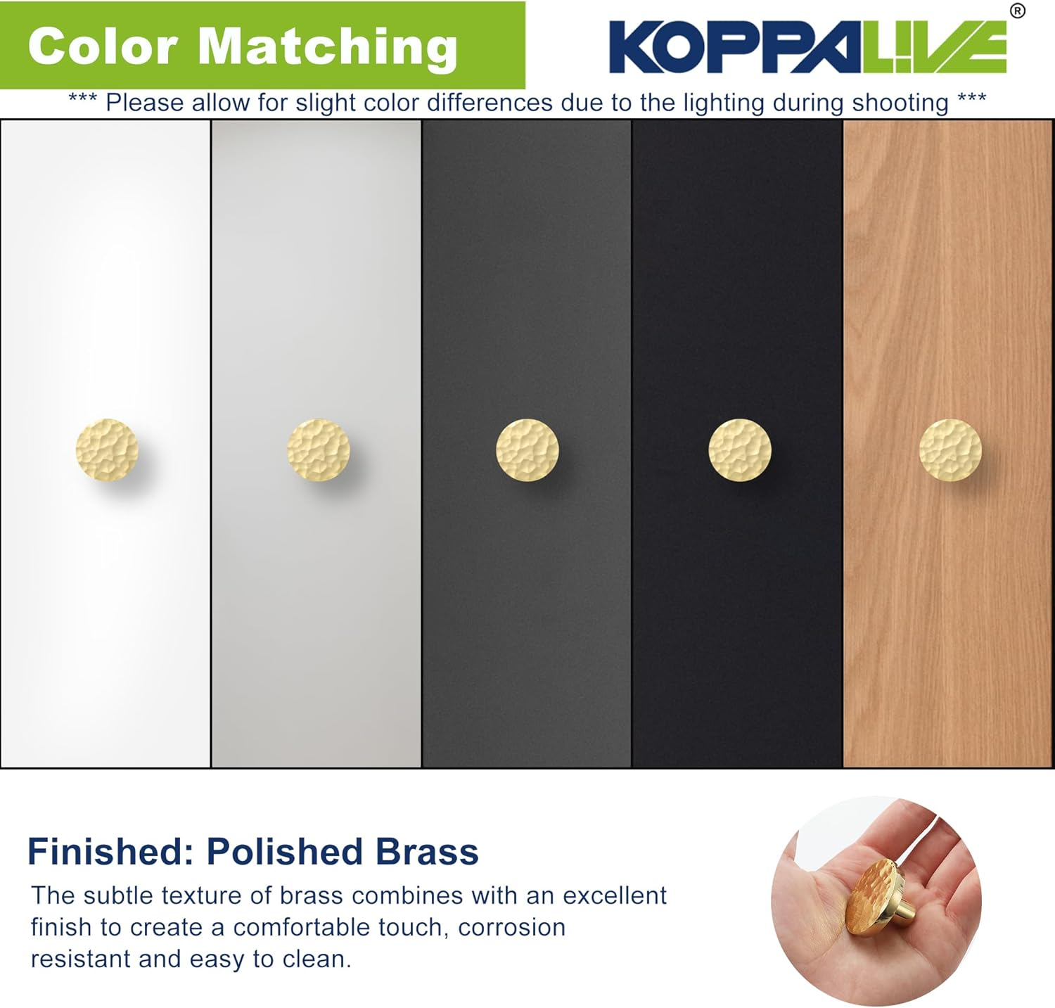 KOPPALIVE 10-Pack Modern Gold Cabinet Knobs, Hammered Solid Brass Drawer Knobs, round Dresser Drawer Pulls and Handles, Kitchen Cabinet Hardware, Diameter 1-3/16 Inch - 5, Matte Black image number 7