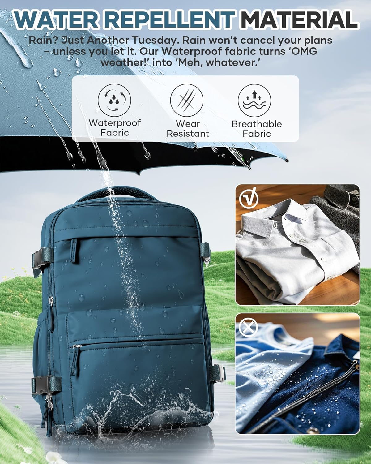 KEYEMP Vacuum Seal Backpack for Clothing Travel with Air Pump Waterproof Laptop Airback Carry on Backpack image number 6