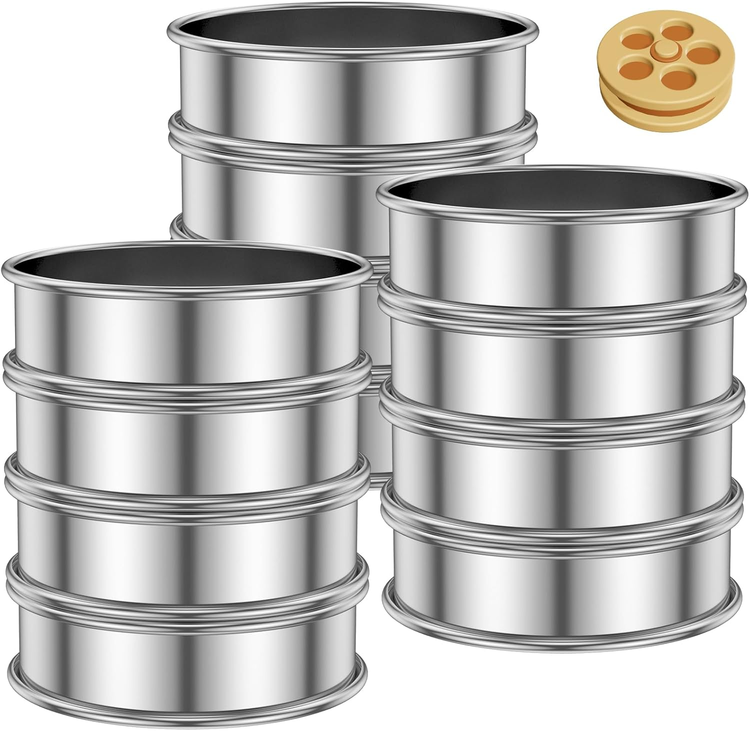 ZJMCAJY 12-Piece English Muffin Rings, 304 Stainless Steel, Double Rolled Edges, 8Cm & 10Cm Sizes, Nonstick, Dishwasher Safe