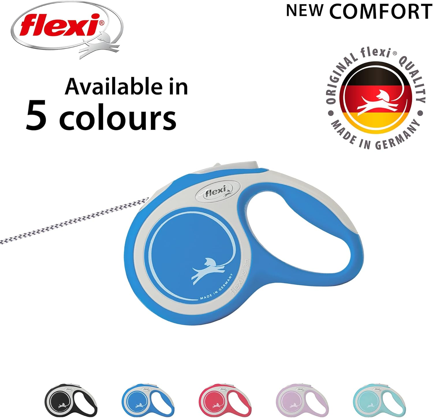 Flexi New Comfort Cord Grey & Blue Extra Small 3M Retractable Dog Leash/Lead for Dogs up to 8Kgs/18Lbs image number 5