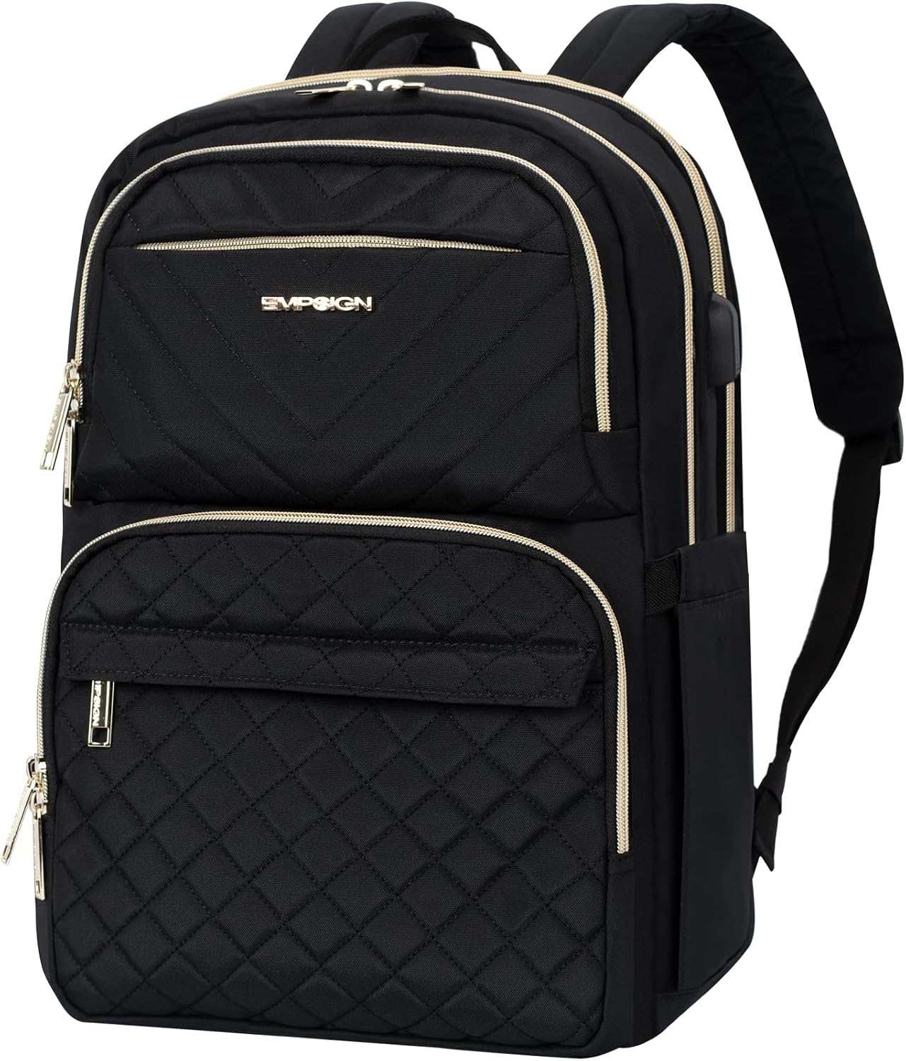 EMPSIGN Laptop Backpack Purse for Women and Men with USB Charging Port, 15.6 Inch Travel Water Resistant Quilted Backpack, High-Capacity 30L Work Business Computer Backpack