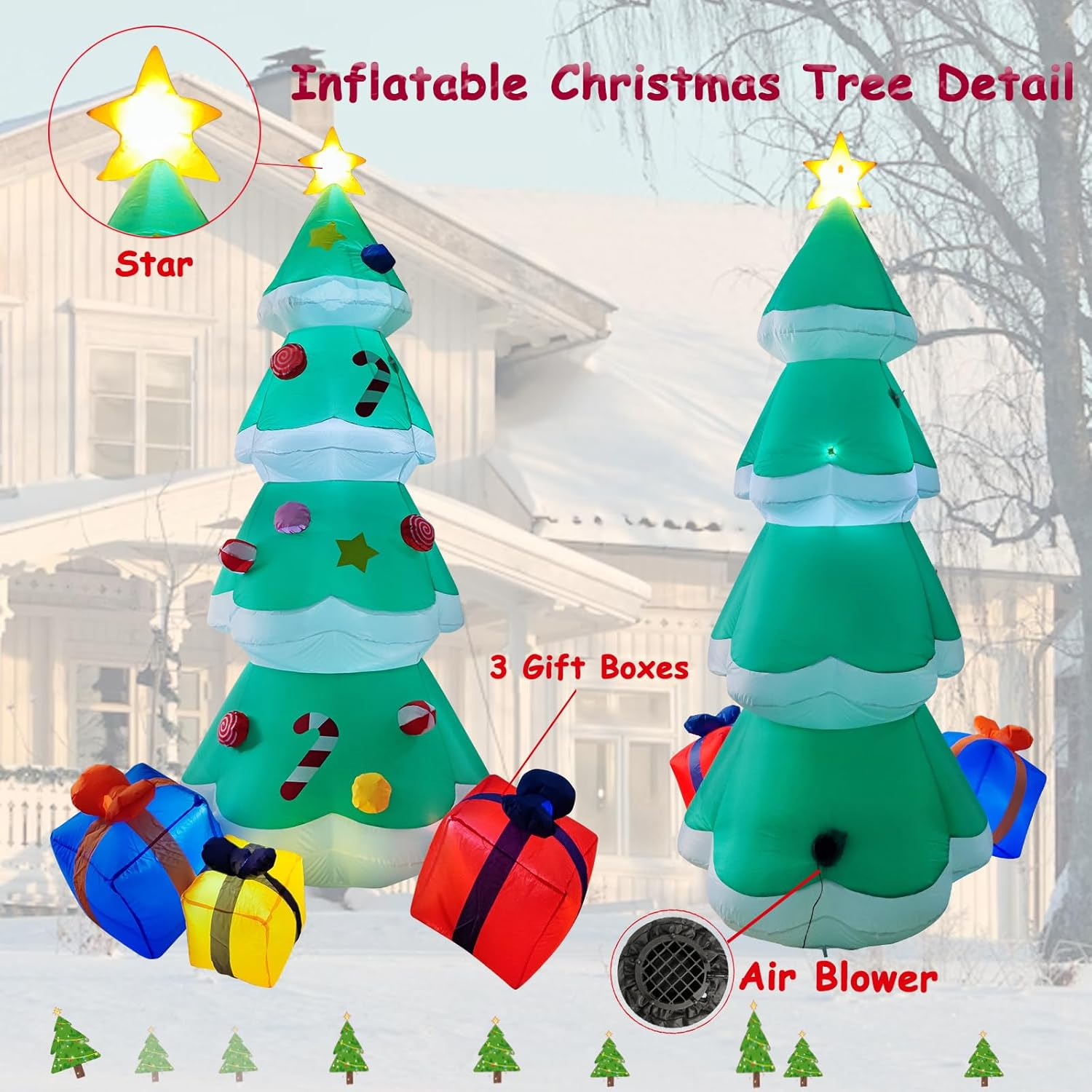 SAILESI 8FT/2.4M Christmas Tree Inflatable Outdoor Decoration, Blow up Christmas Tree with 3 Gift Boxes, Built-In 5 LED Lights Xmas Decor for Indoor Outdoor Holiday Pa image number 2