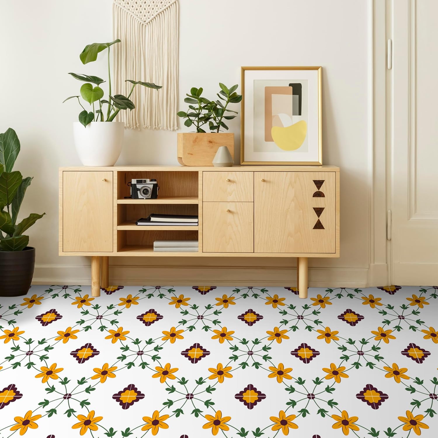 Alwayspon Vinyl Flooring, Retro Orange Flower Self Adhesive Stick on Floor Tiles Transfer for Bathroom Kitchen, Splashback, Peel and Stick Vinyl Flooring Tiles Sticker, 24Pcsx20Cm/8Inch image number 7