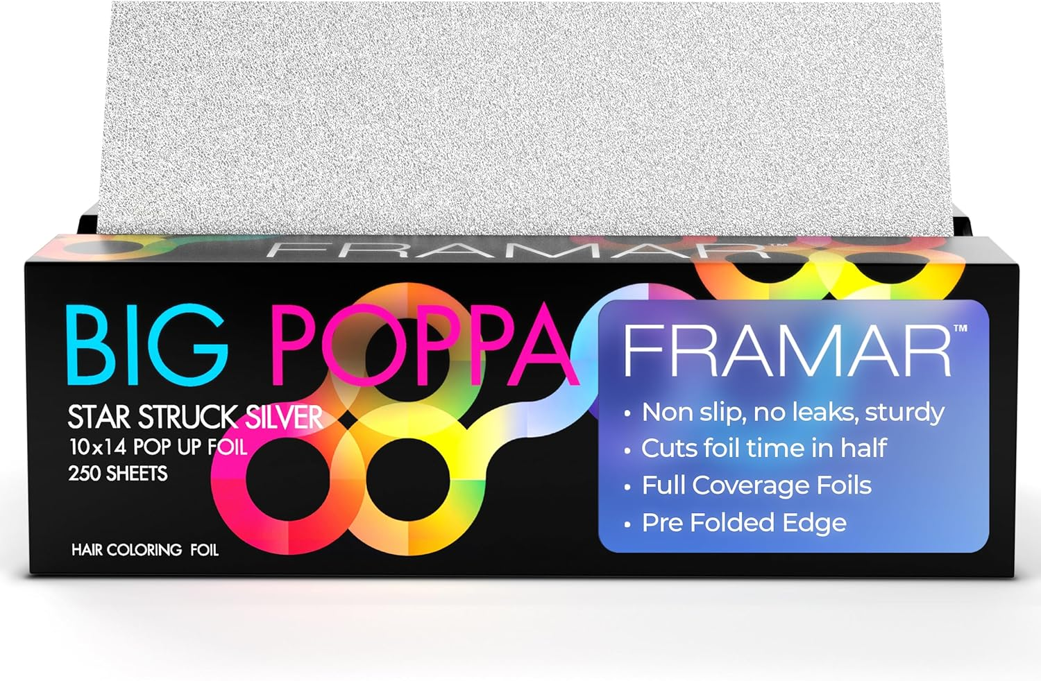 Framar Big Poppa Star Struck Silver Pop up Hair Foil, Aluminum Foil Sheets, Hair Foils for Highlighting - 250 Foil Sheets 10X14 Inches
