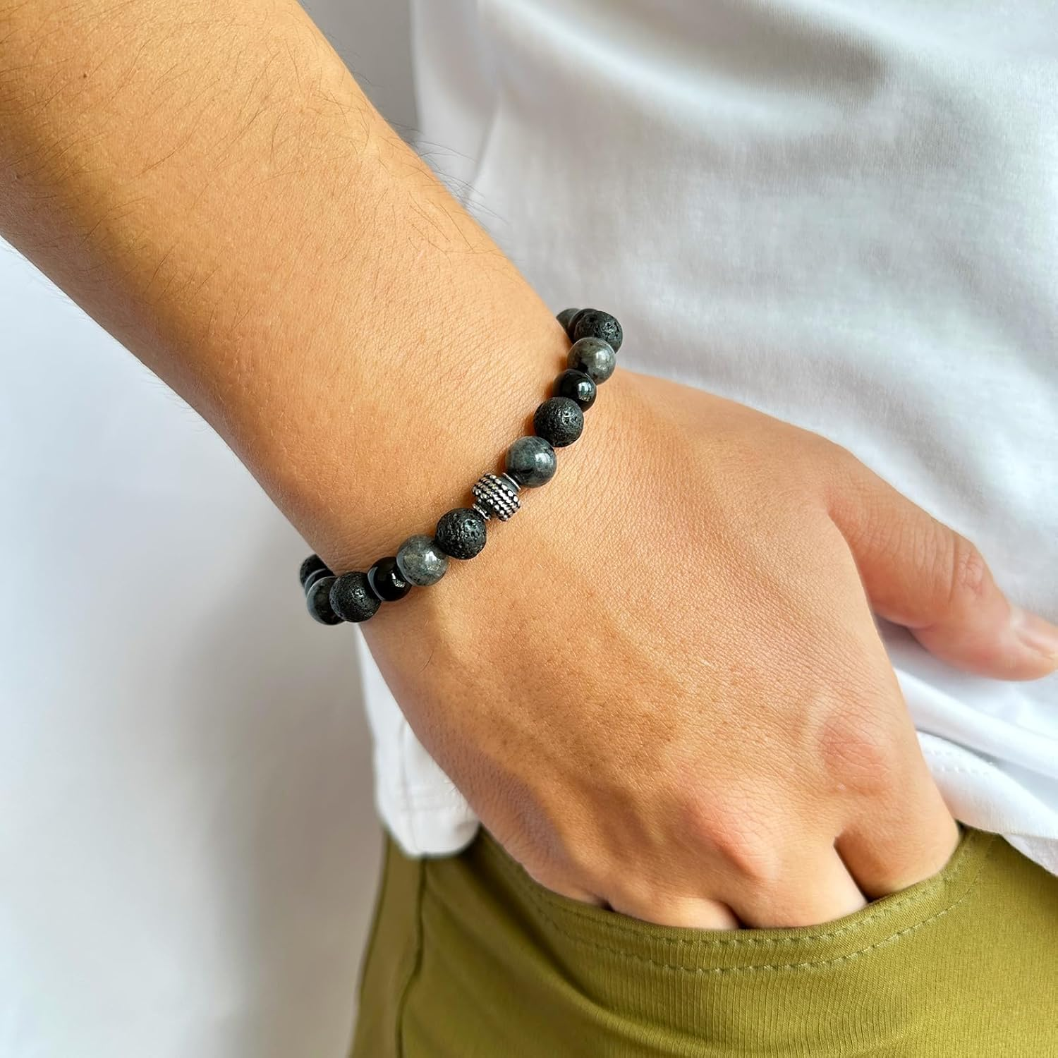 Nature Lava Stone Tigereye Black Brown Green Blue Bead Bracelet | 2 Sizes | Mens Womens Gift Pack Bracelets image number 3