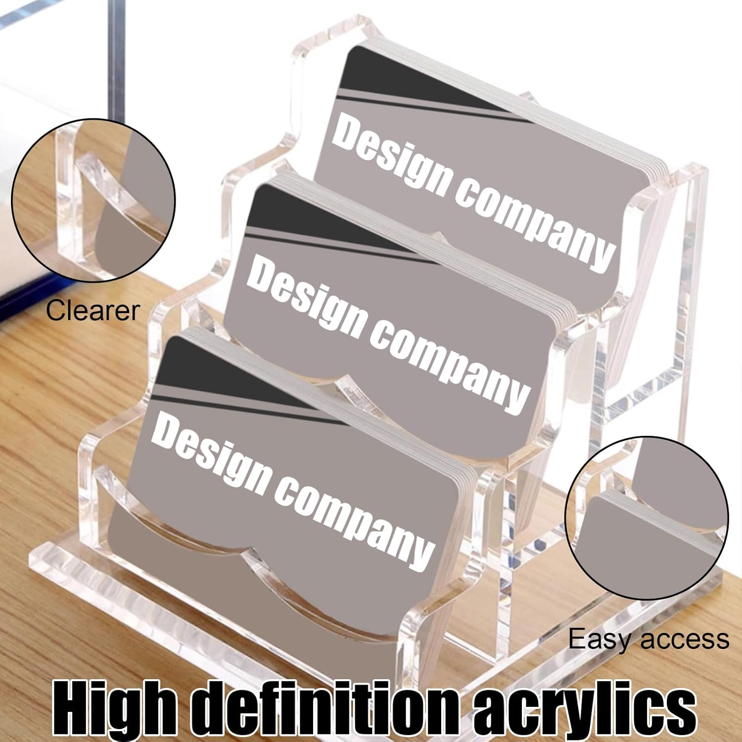 Acrylic Business Card Holder Desk, Clear Desktop Business Card Display Stand with Thick Base, Name Card Organizer Case for Office Exhibition, 3 Slots, 1 Pack