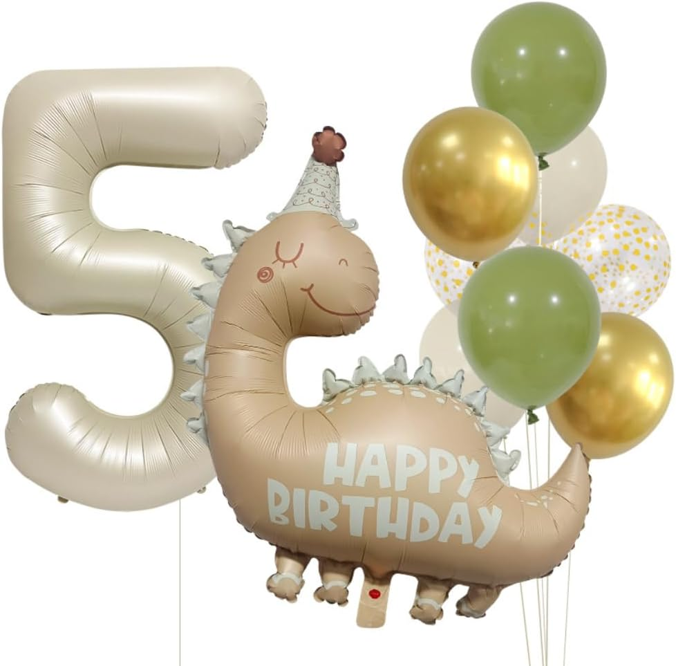 Dinosaur 5Th Birthday Party Decorations with Giant Inflatable Balloons, 40 Inch Helium Foil Mylar Number 5 for Dinosaur Theme Celebration