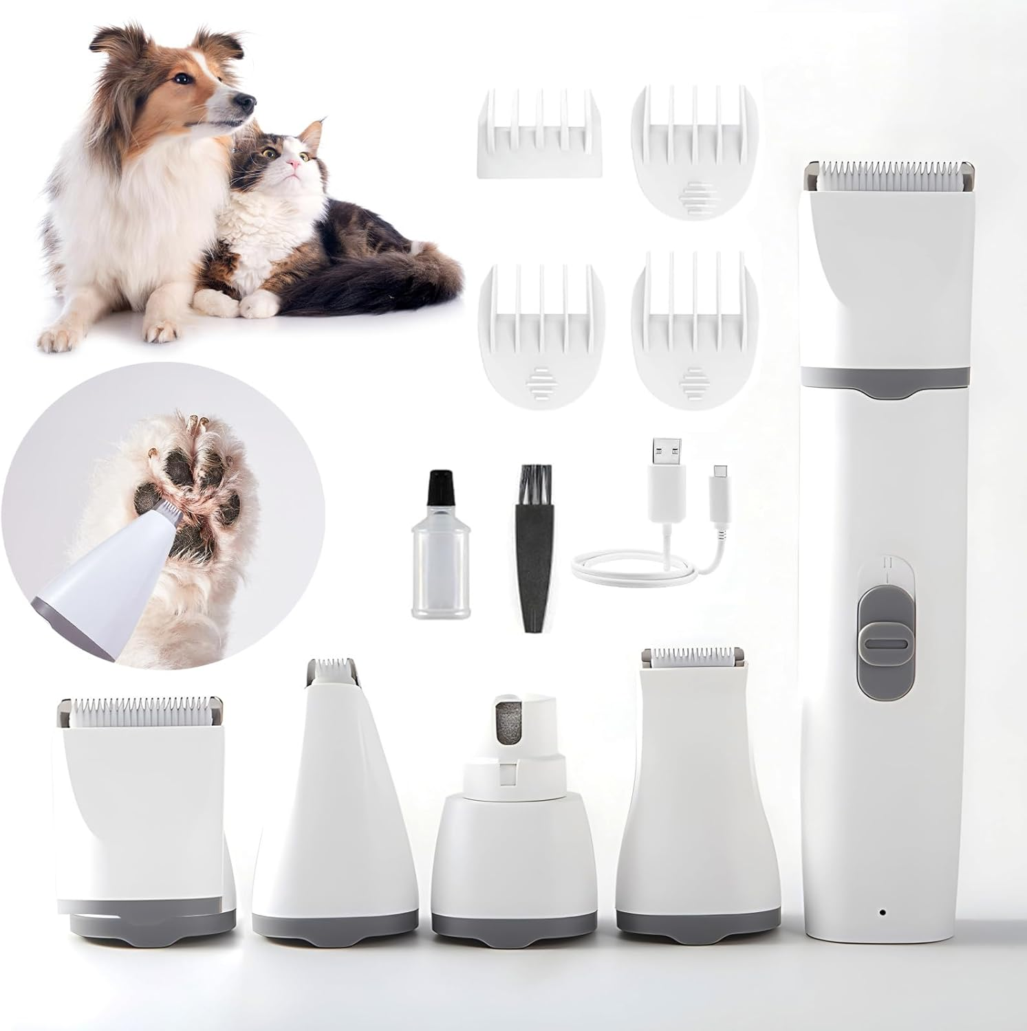 Dog Clippers Grooming Kit Hair Clipper - Pet Nail Sharpener and Shaver Set 4 in 1 Low Noise - Cordless Quiet Nail Grinder Shaver for Dogs, Cats and Other Pets image number 1