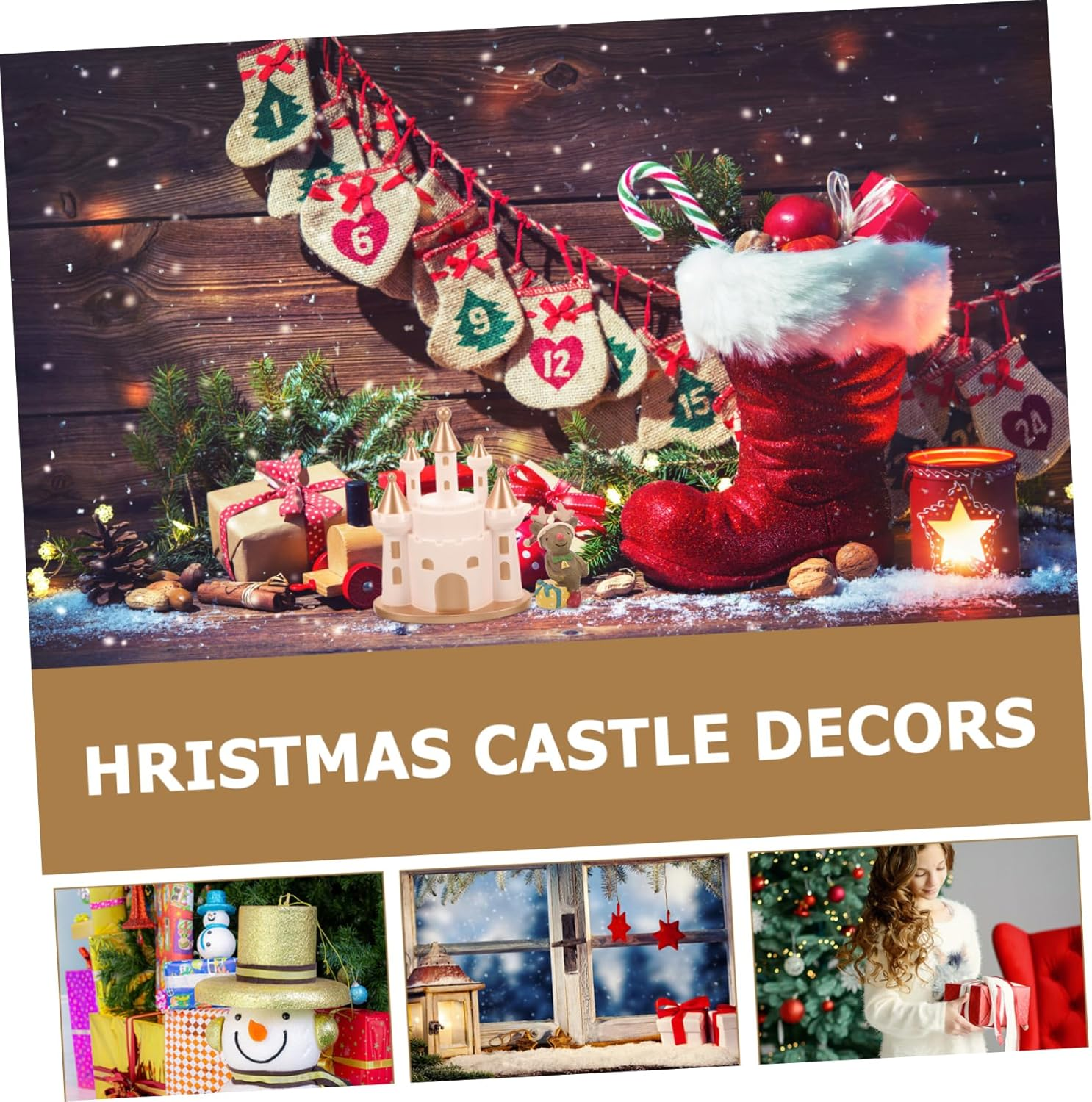 2Pcs Christmas Elk Castle Display Decor for Home and Garden Festive Xmas Adornments for Living Room Bedroom and Holiday Celebrations Material image number 4