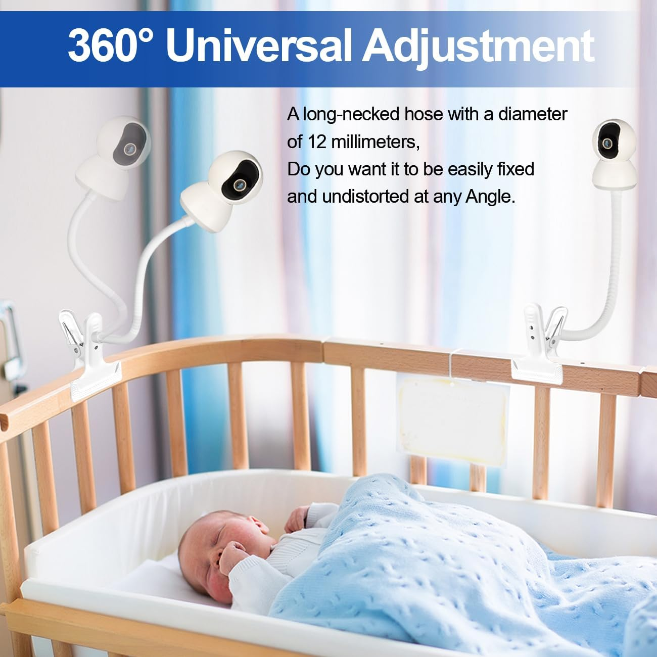 Universal Baby Monitor Holder-Flexible Gooseneck Arm Baby Monitor Clip Mount Stand with 1/4 Screw,No Drilling Required,Compatible with Arlo,Motorola,Vtech & Other Cameras(Clip on 0.3M) image number 2