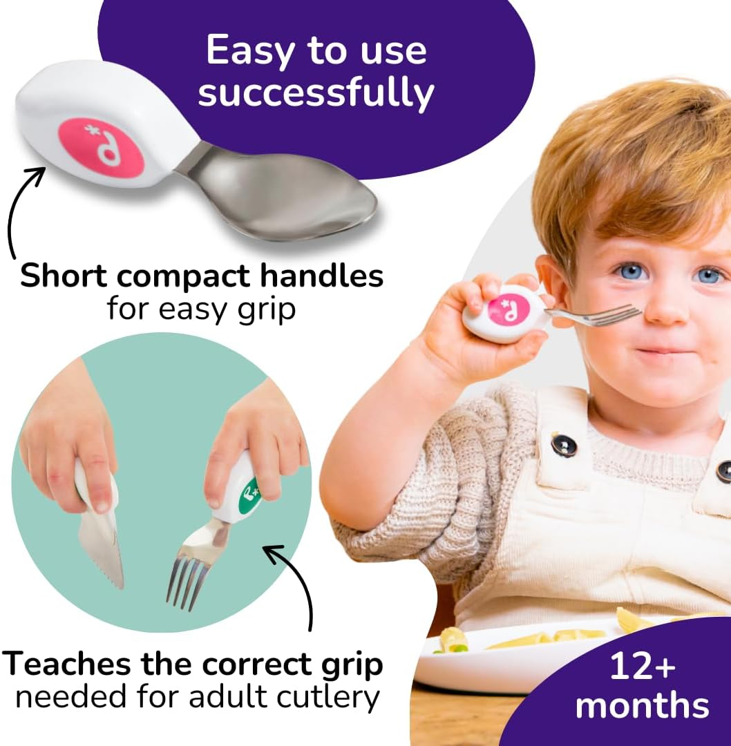 Doddl 3-Piece Knife, Spoon and Fork Set - Learn to Use Toddler Cutlery in Minutes, 1 Year Old & Up, Baby-Led Weaning Supplies, Magenta image number 4