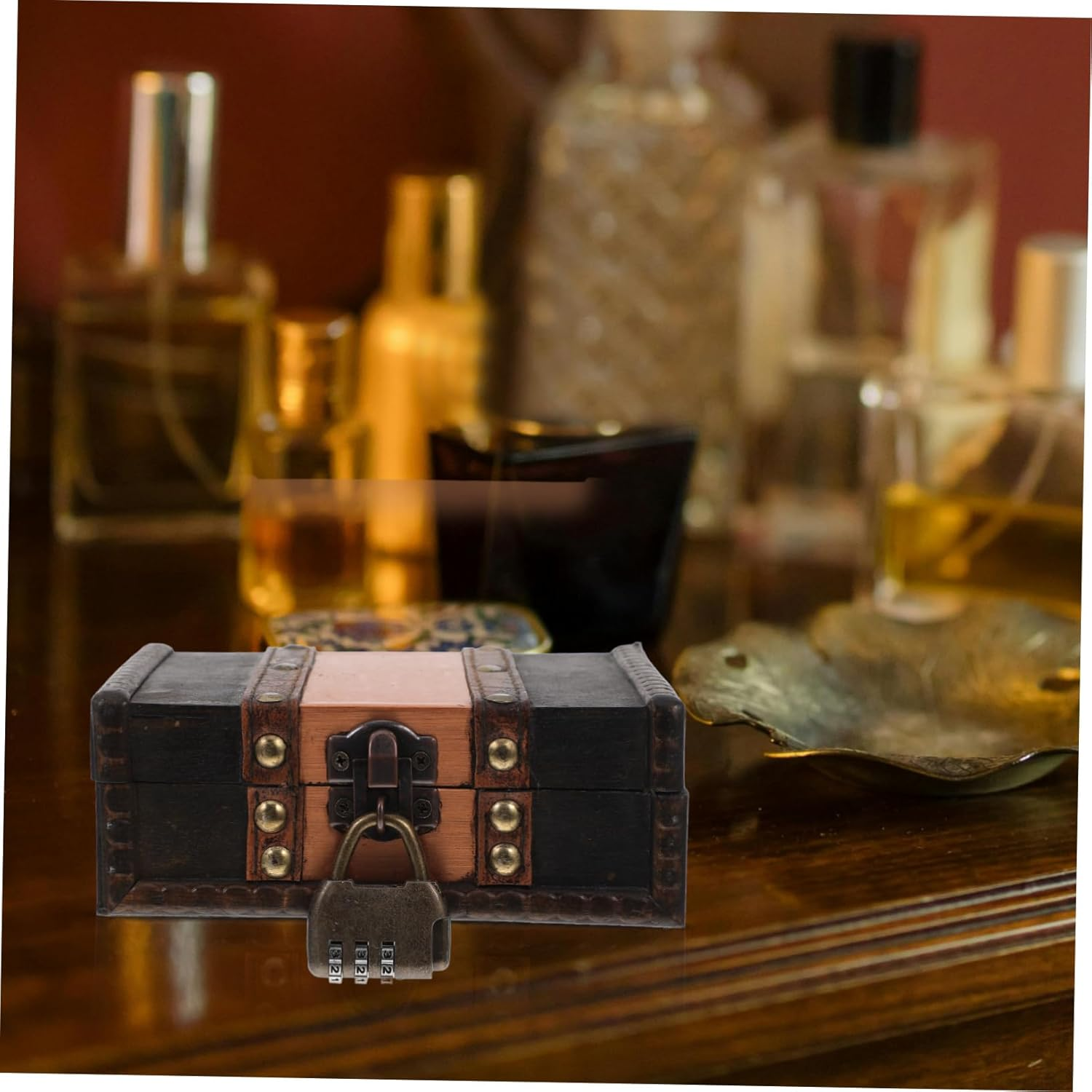 Angoily Vintage Wooden Treasure Chest Decorative Keepsake Box with Lock Retro Storage for Jewelry Documents Trinkets Unique Home Decor Idea