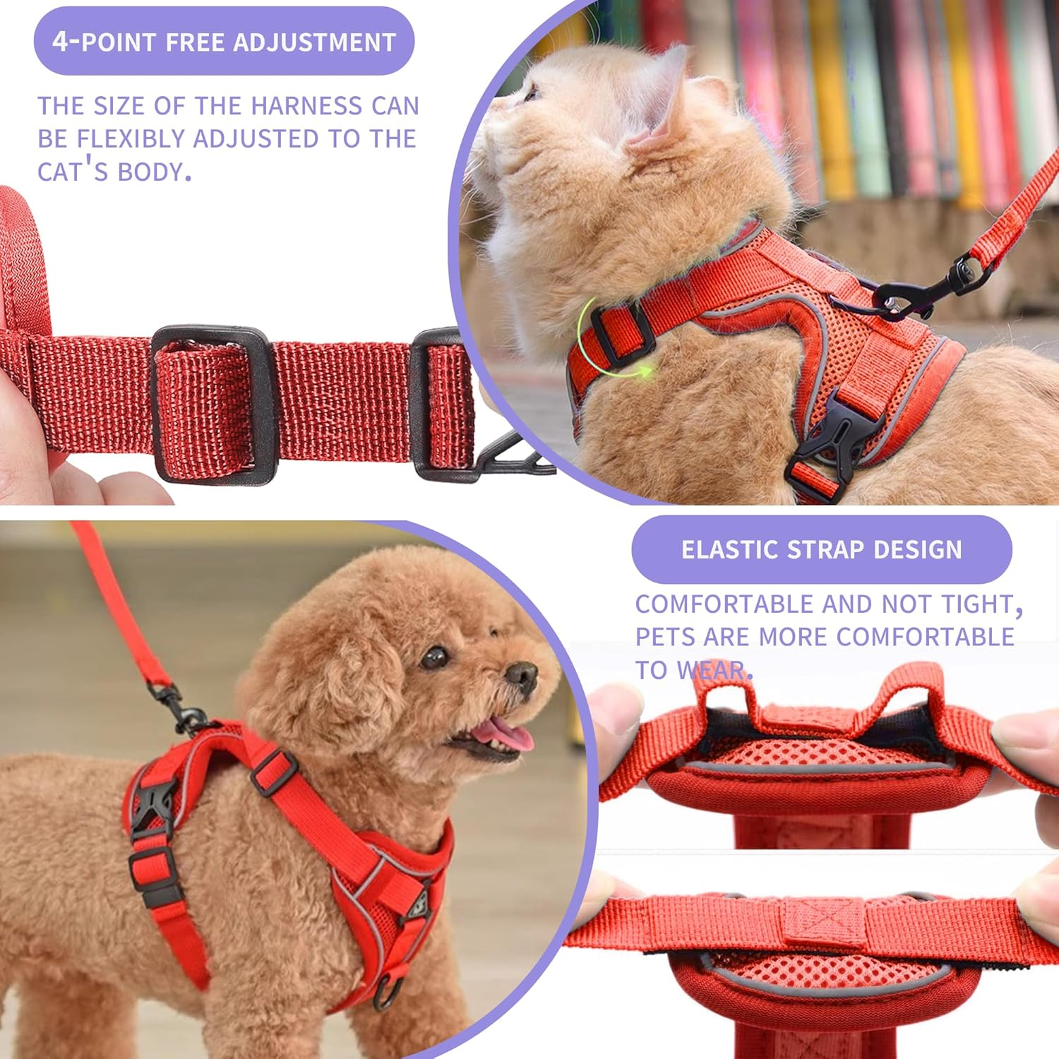 Tikxlafe Cat Harness with Leash, 150 Cm, Cat Leash with Harness, Polyester, Adjustable Cat Leash Set, Escape Proof for Kittens (Red, S) image number 6