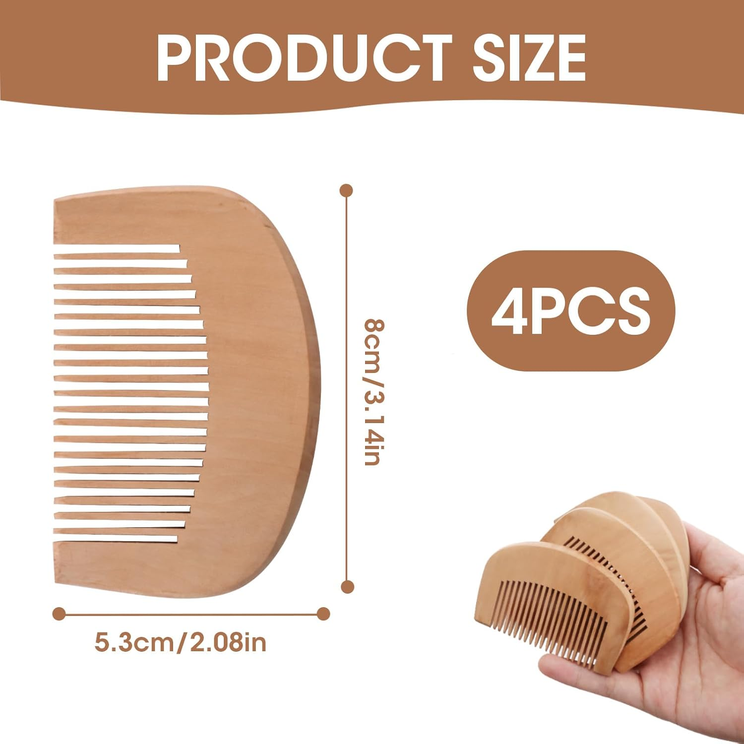 4 Pcs Peach Wood Wooden Comb - Smooth Detangling, Styling & Anti-Static Hair Care, Ideal for Daily Grooming, Makeup & Hair Styling, Close-Toothed Combs for Men & Women, Natural & Eco-Friendly