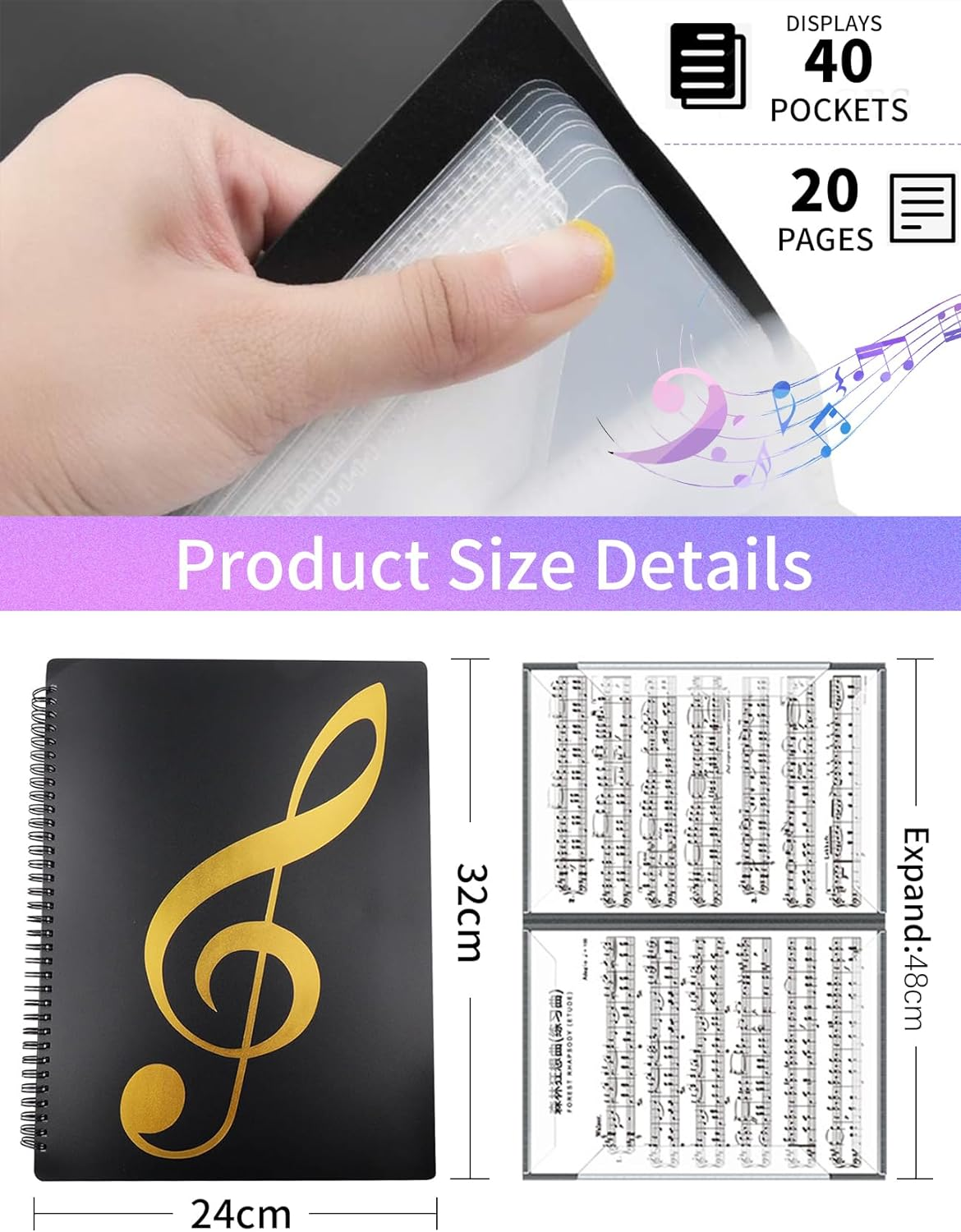 Sheet Music Folder, 4-Page Expandable Music Folder, A4 Score Folder, File Storage Folder, Documents Storage Folder, Binder Music Folder, Organizer for Storage, Spiral Binder Organizer Music Stand (BL) image number 5